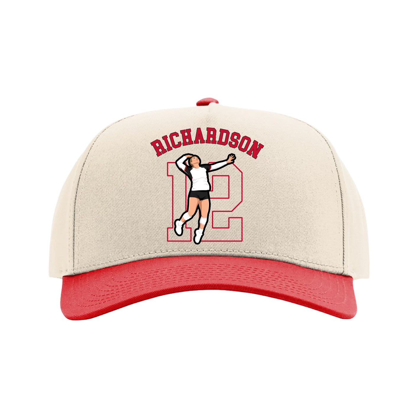 Full Fabric Five-Panel Champ Cap — Shirsey Arch in Cream/Red