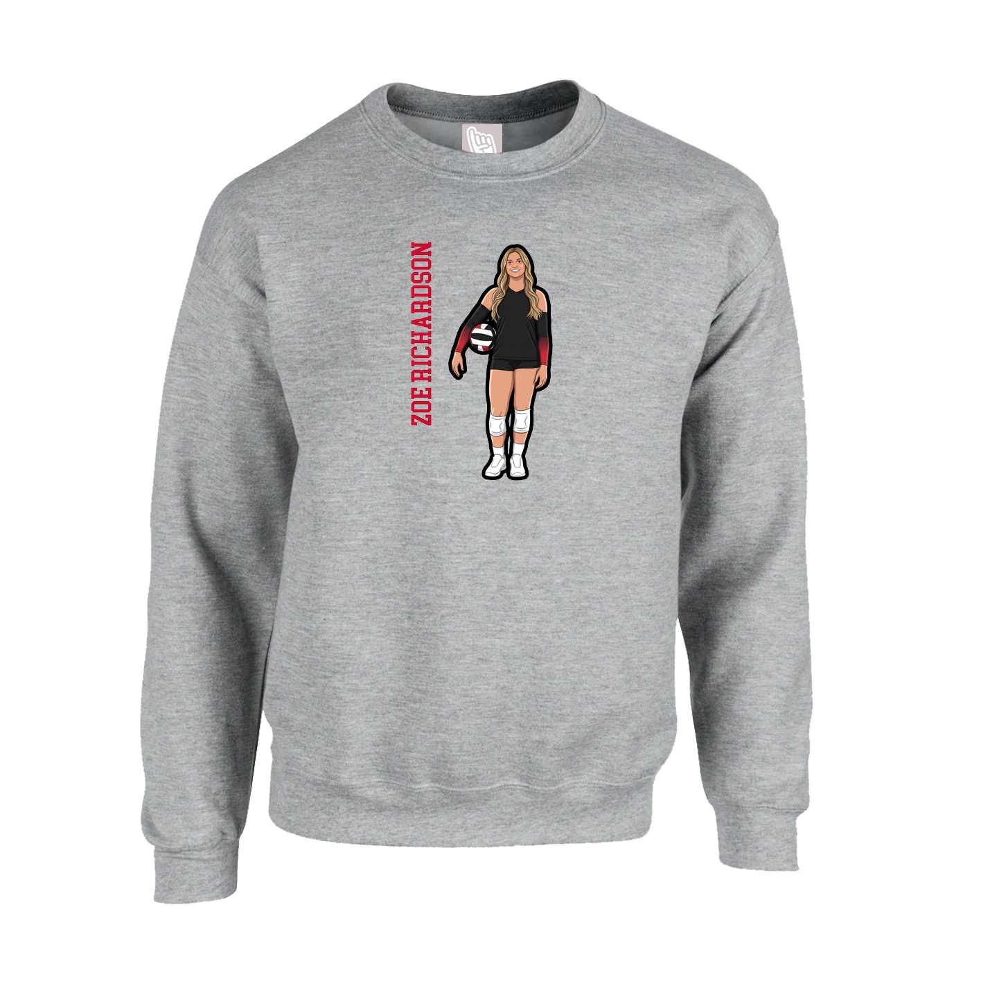 Fleece Crew — Name Vertical in Grey
