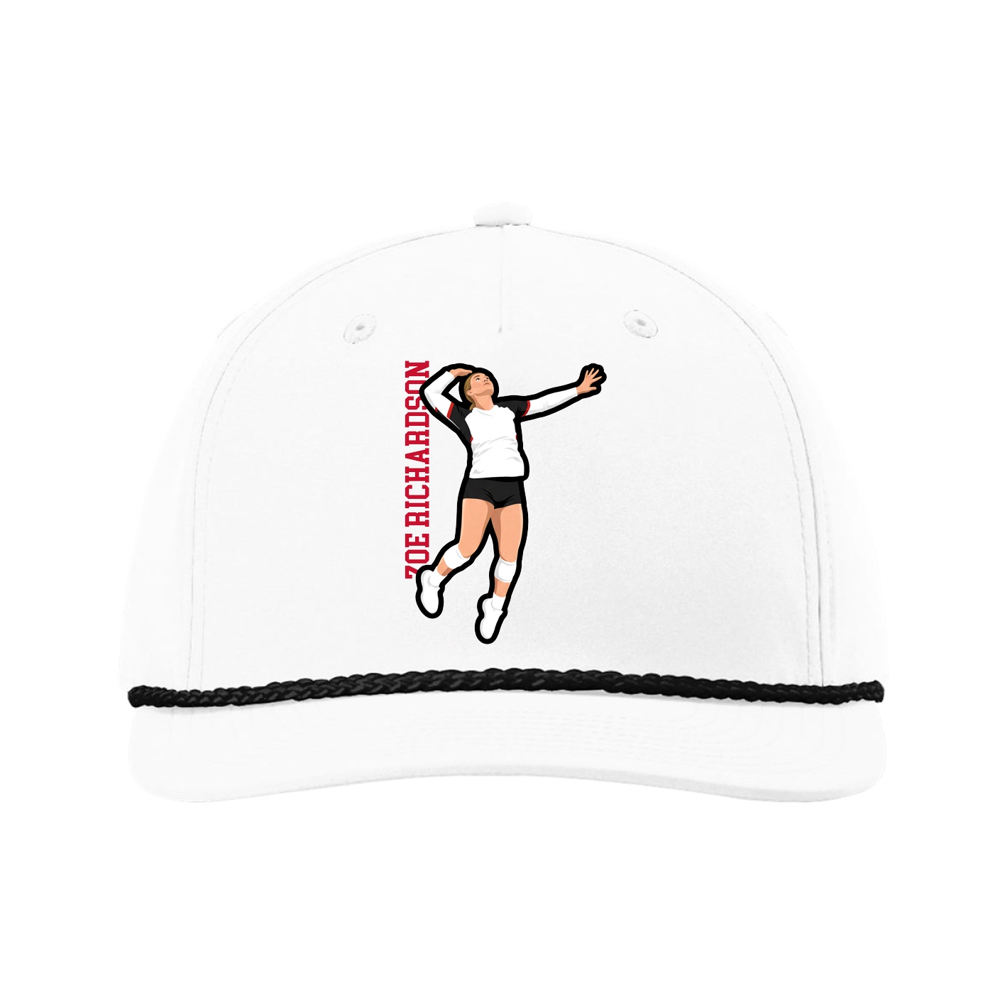 Five-Panel Classic Rope Cap — Name Vertical in White
