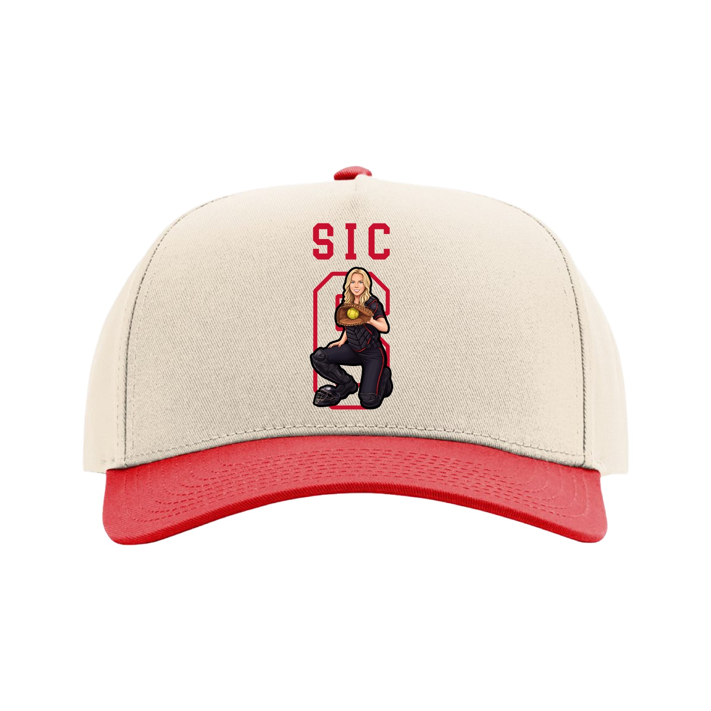 Full Fabric Five-Panel Champ Cap — Shirsey in Cream/Red