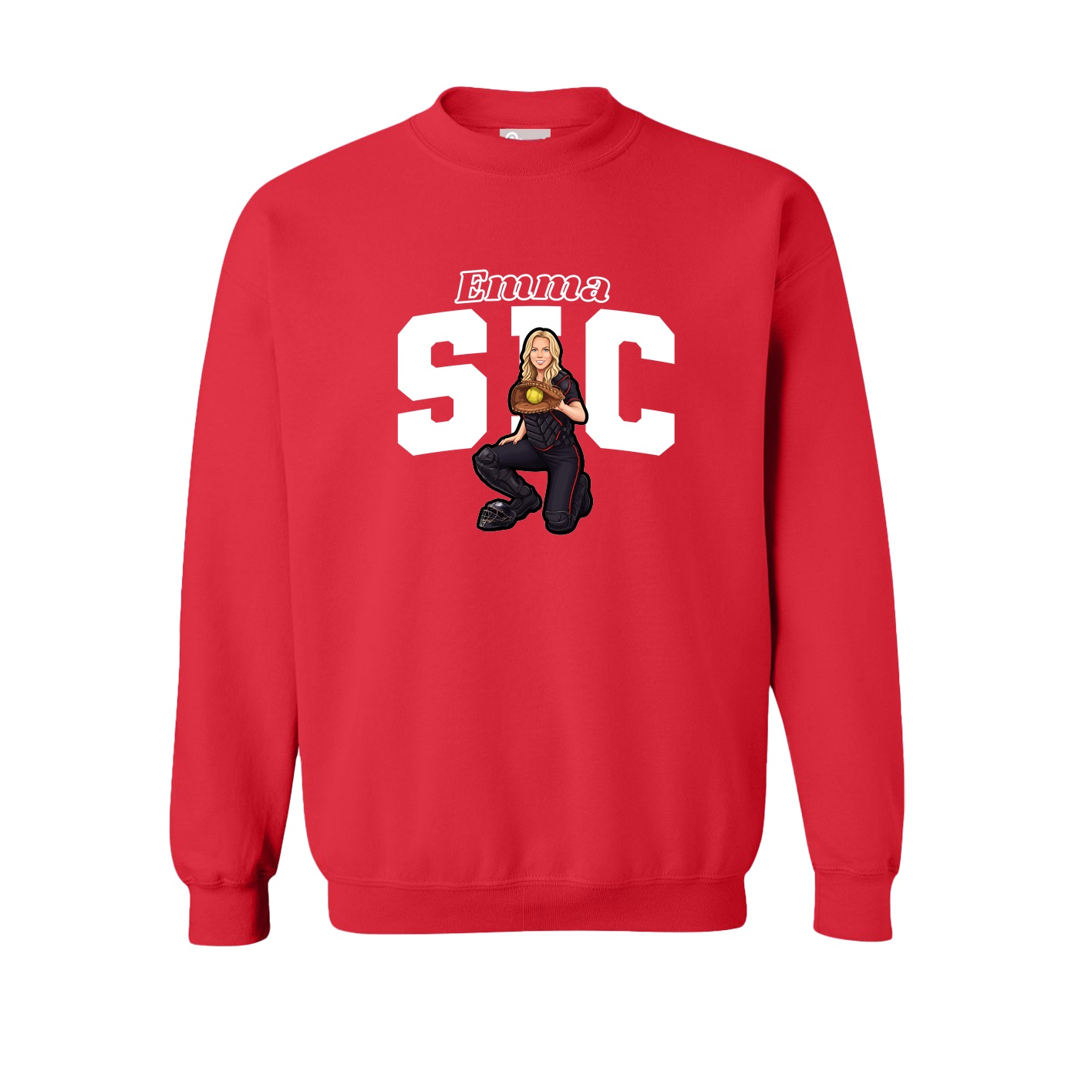 Fleece Crew — Name Arch in Red