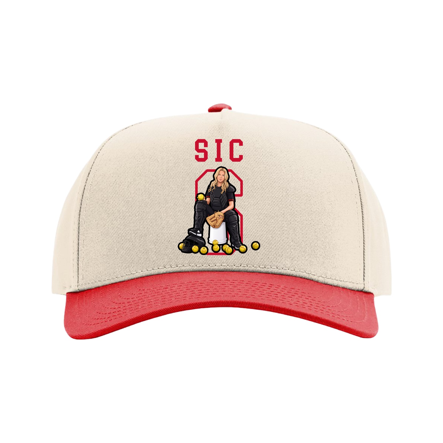 Full Fabric Five-Panel Champ Cap — Shirsey in Cream/Red