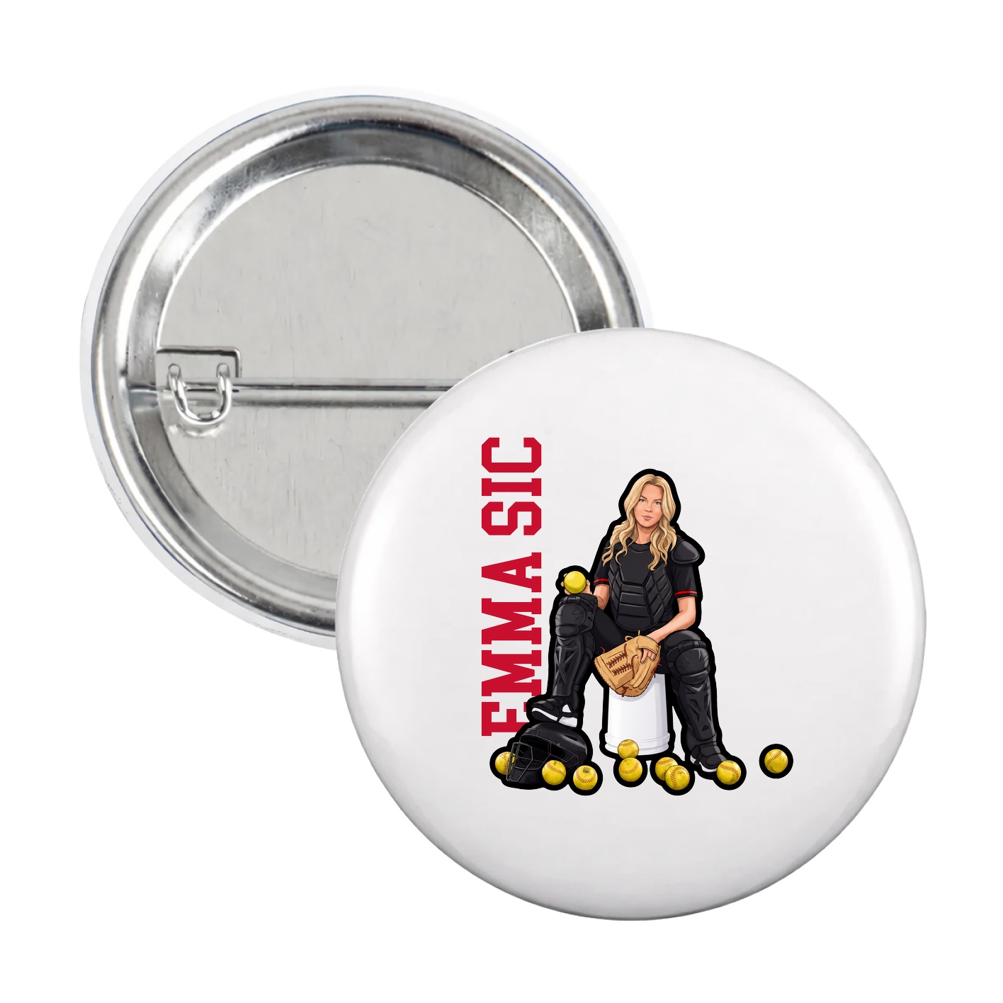 Game Day Button — Name Vertical in White
