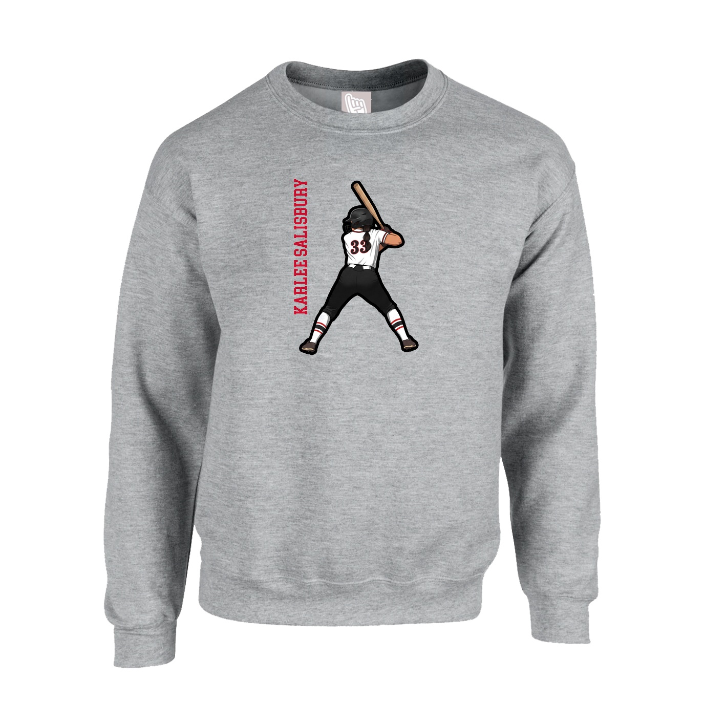 Fleece Crew — Name Vertical in Grey