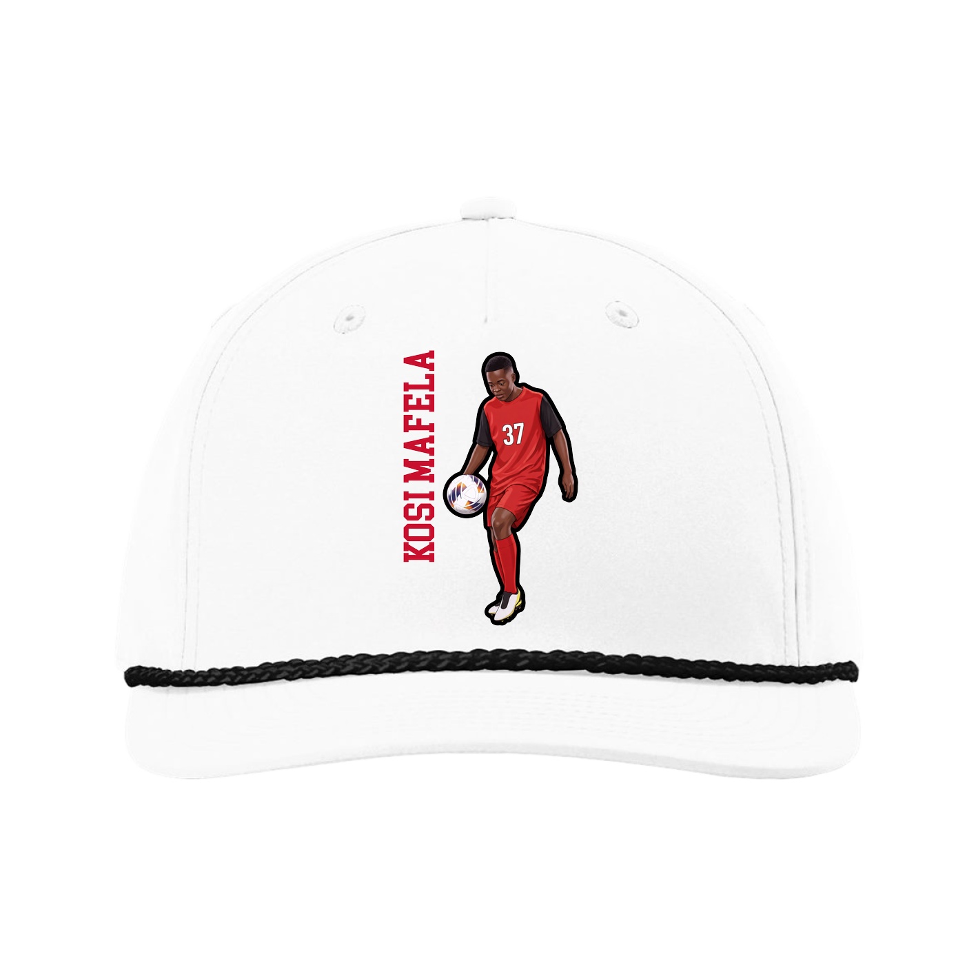 Five-Panel Classic Rope Cap — Name Vertical in White