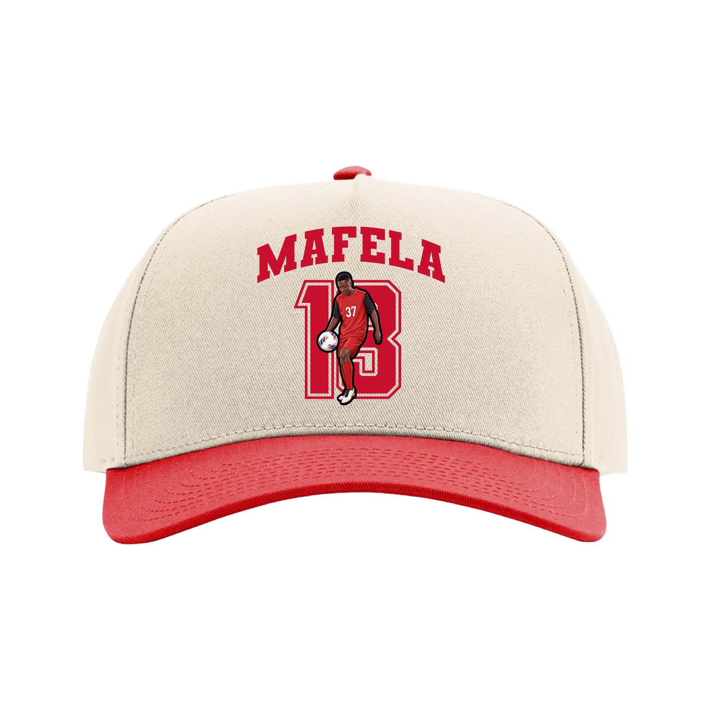 Full Fabric Five-Panel Champ Cap — Number in Cream/Red