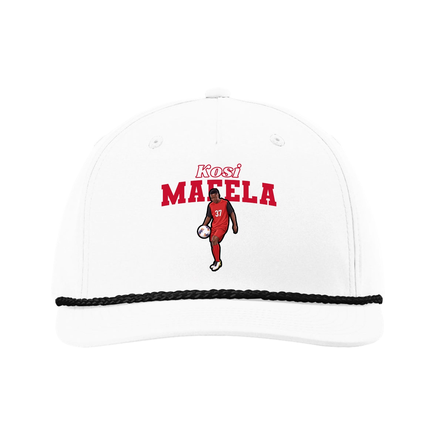 Five-Panel Classic Rope Cap — Name Arch in White