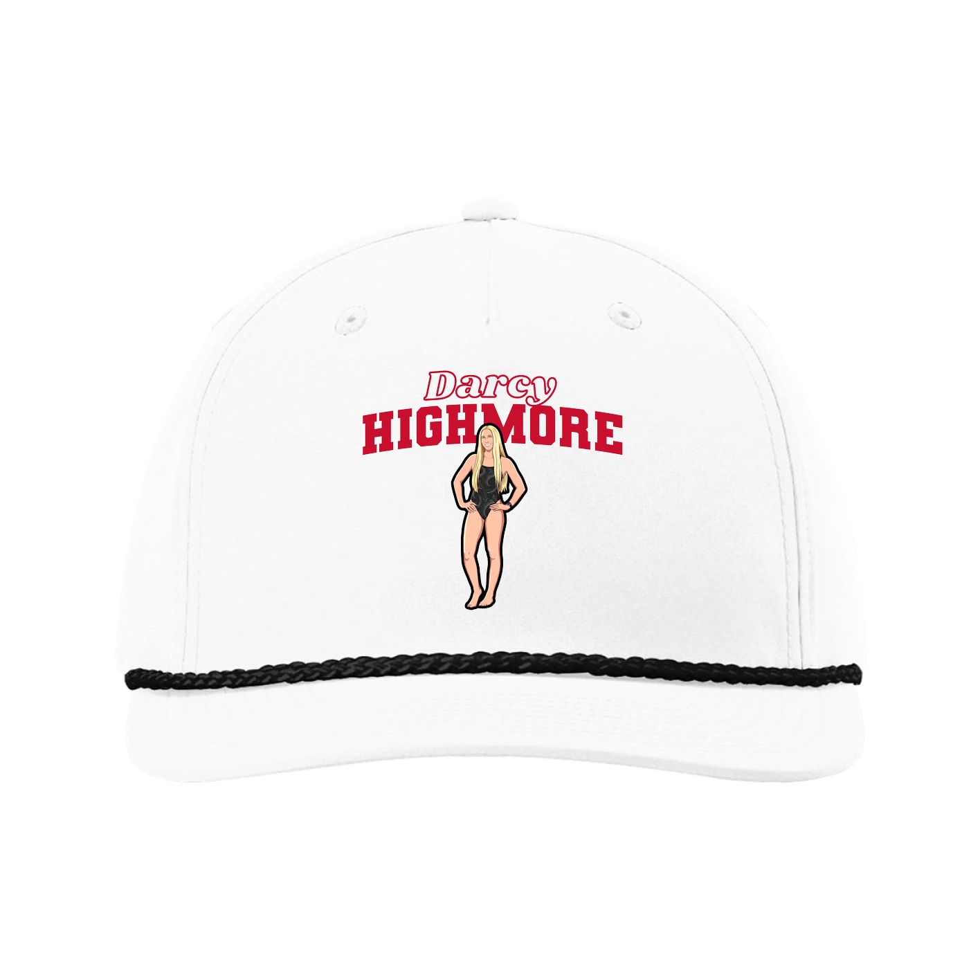 Five-Panel Classic Rope Cap — Name Arch in White