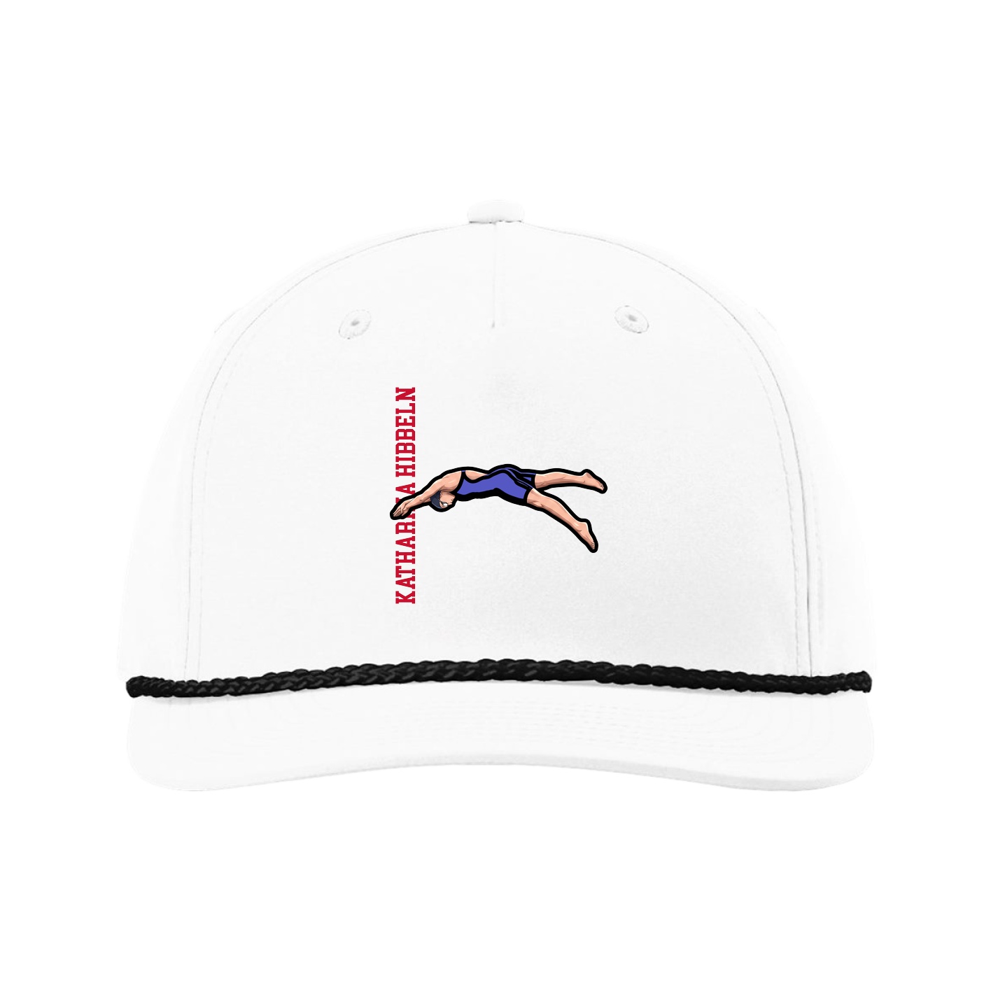 Five-Panel Classic Rope Cap — Name Vertical in White