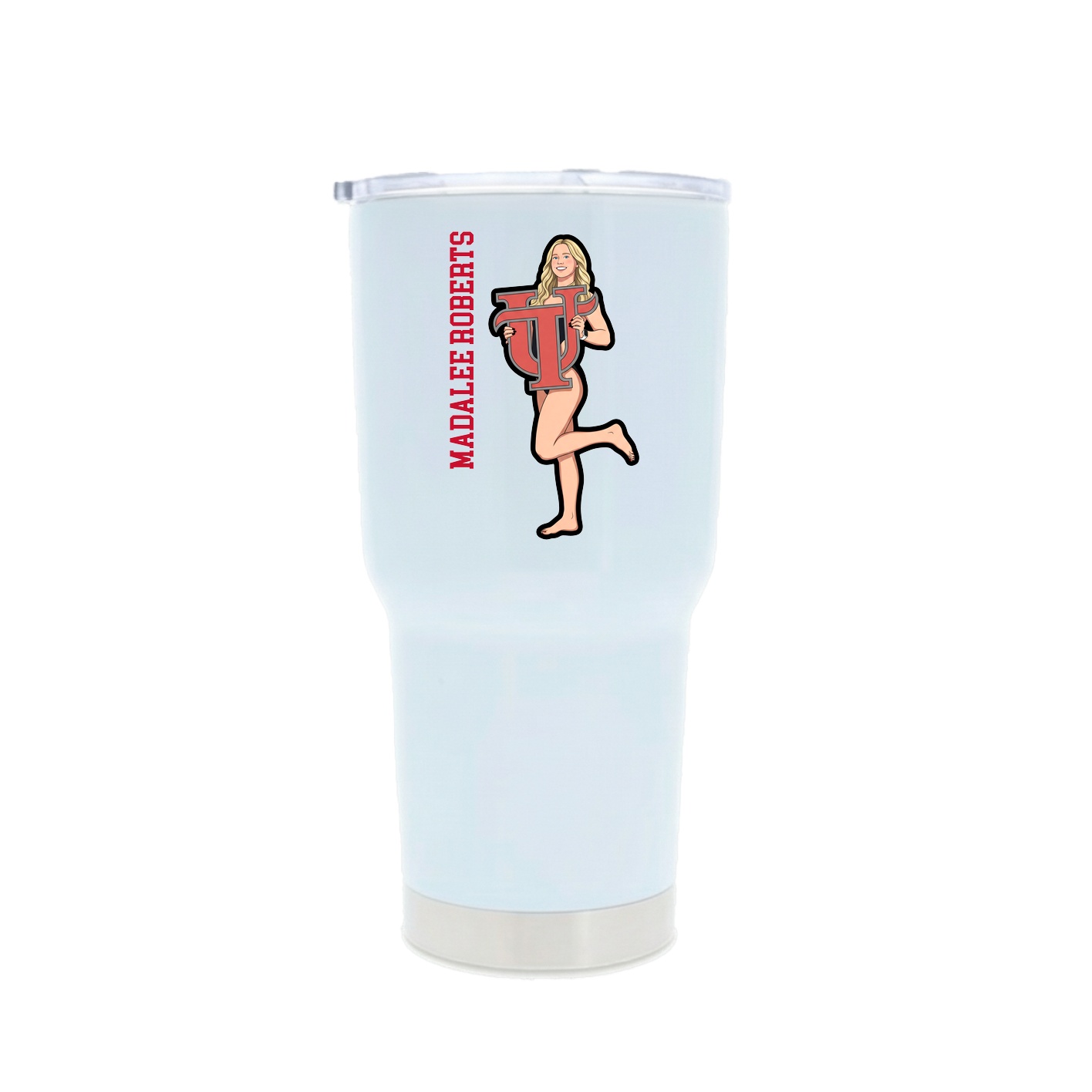 30oz Stainless Steel Tumbler — Name Vertical in White