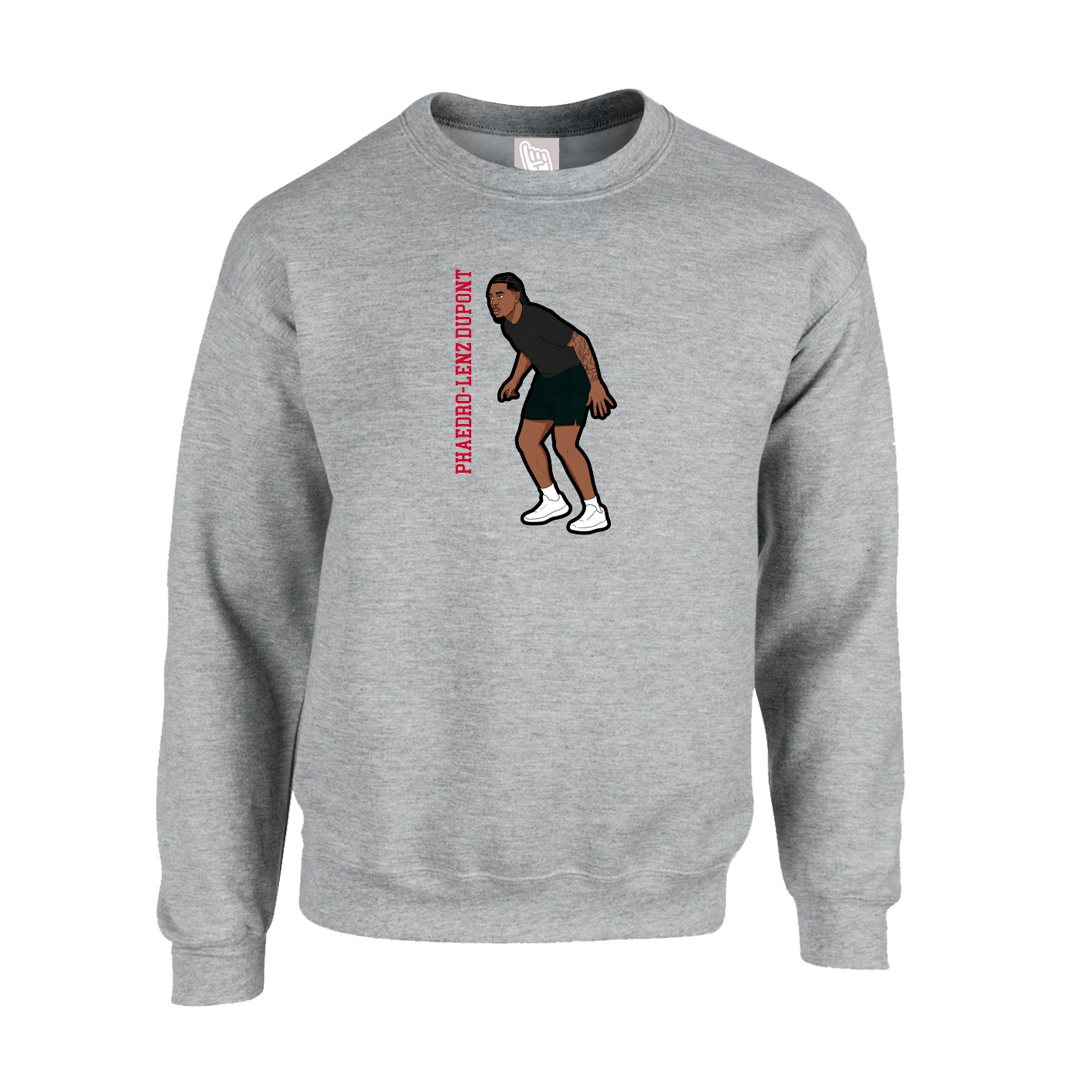 Fleece Crew — Name Vertical in Grey