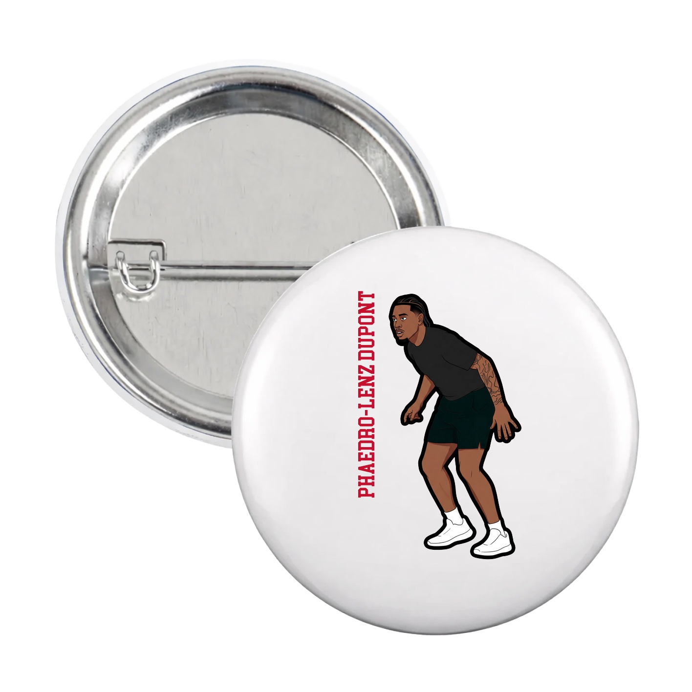 Game Day Button — Name Vertical in White