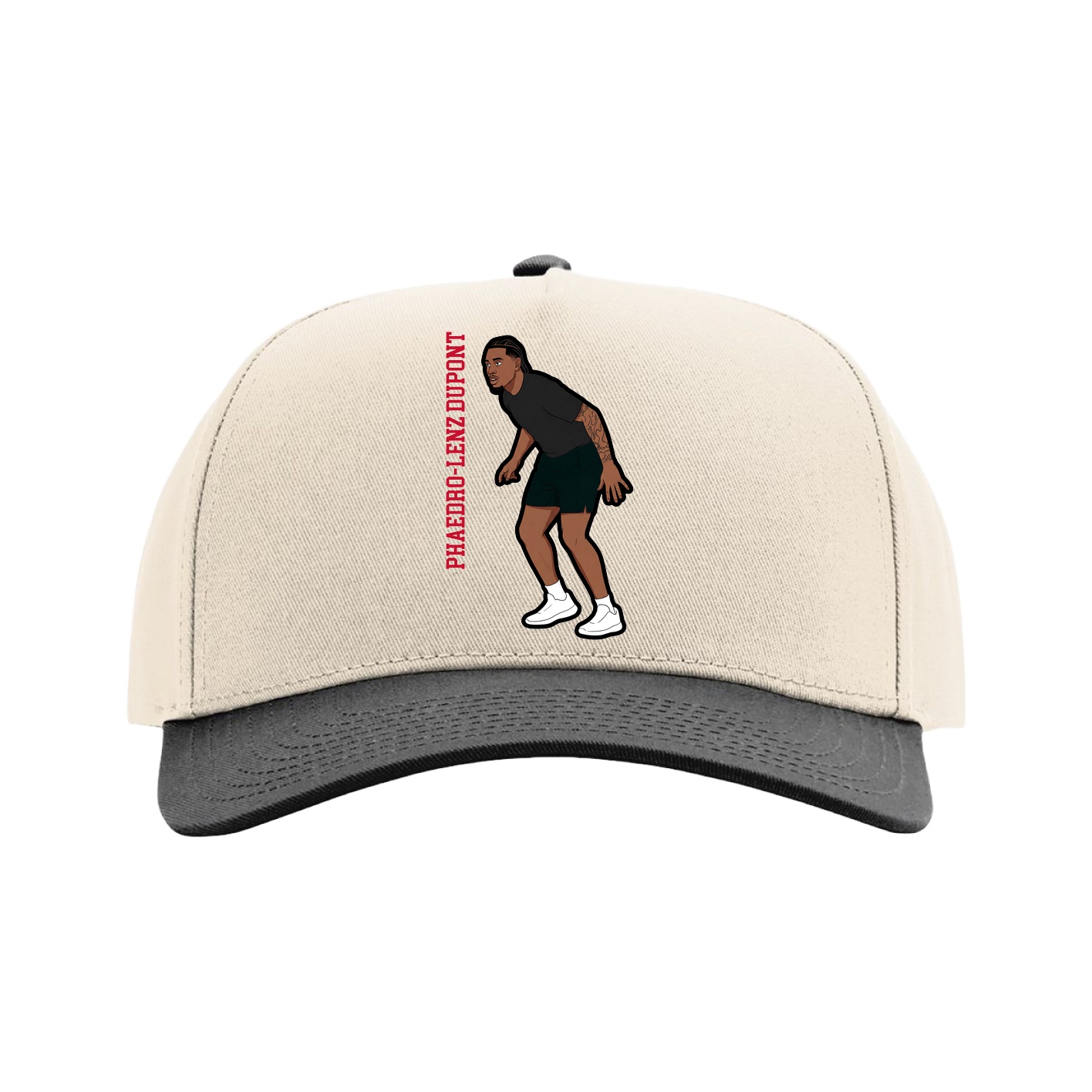 Full Fabric Five-Panel Champ Cap — Name Vertical in Cream/Black