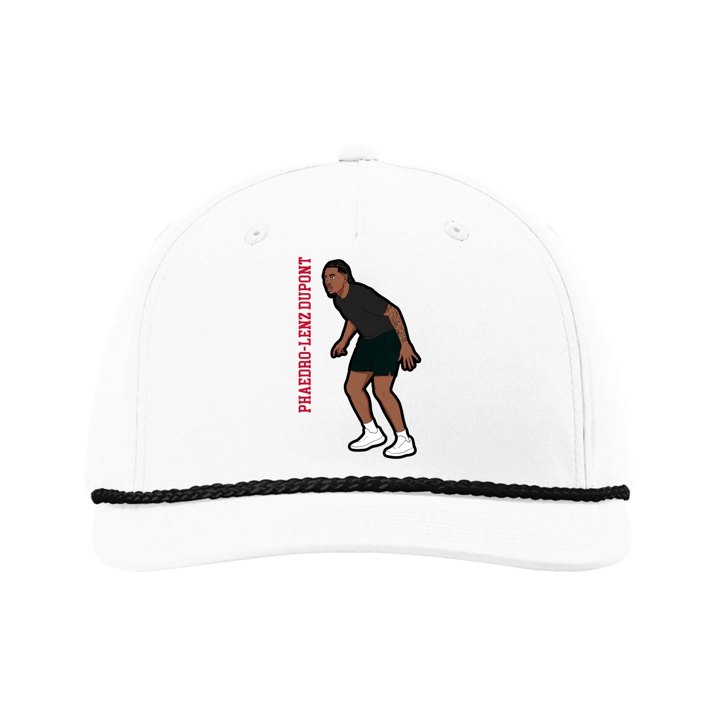Five-Panel Classic Rope Cap — Name Vertical in White