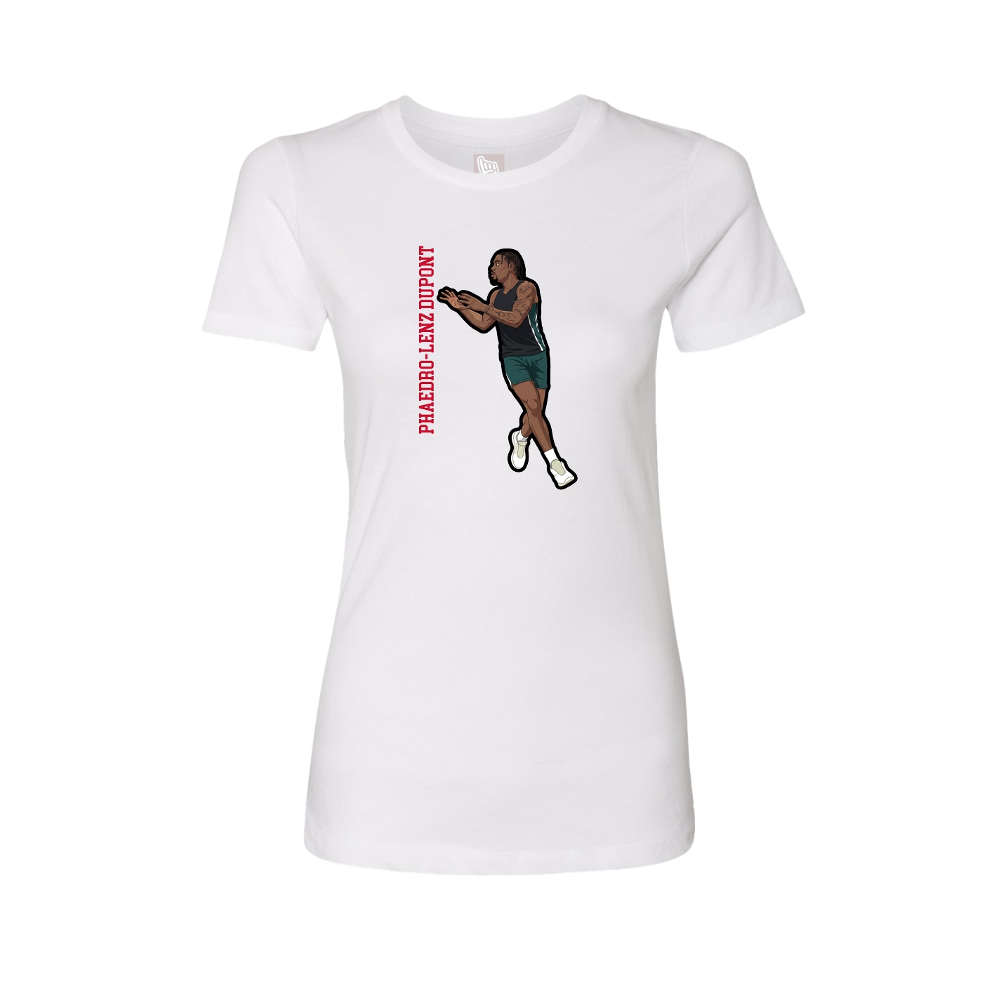 Womens Tee — Name Vertical in White