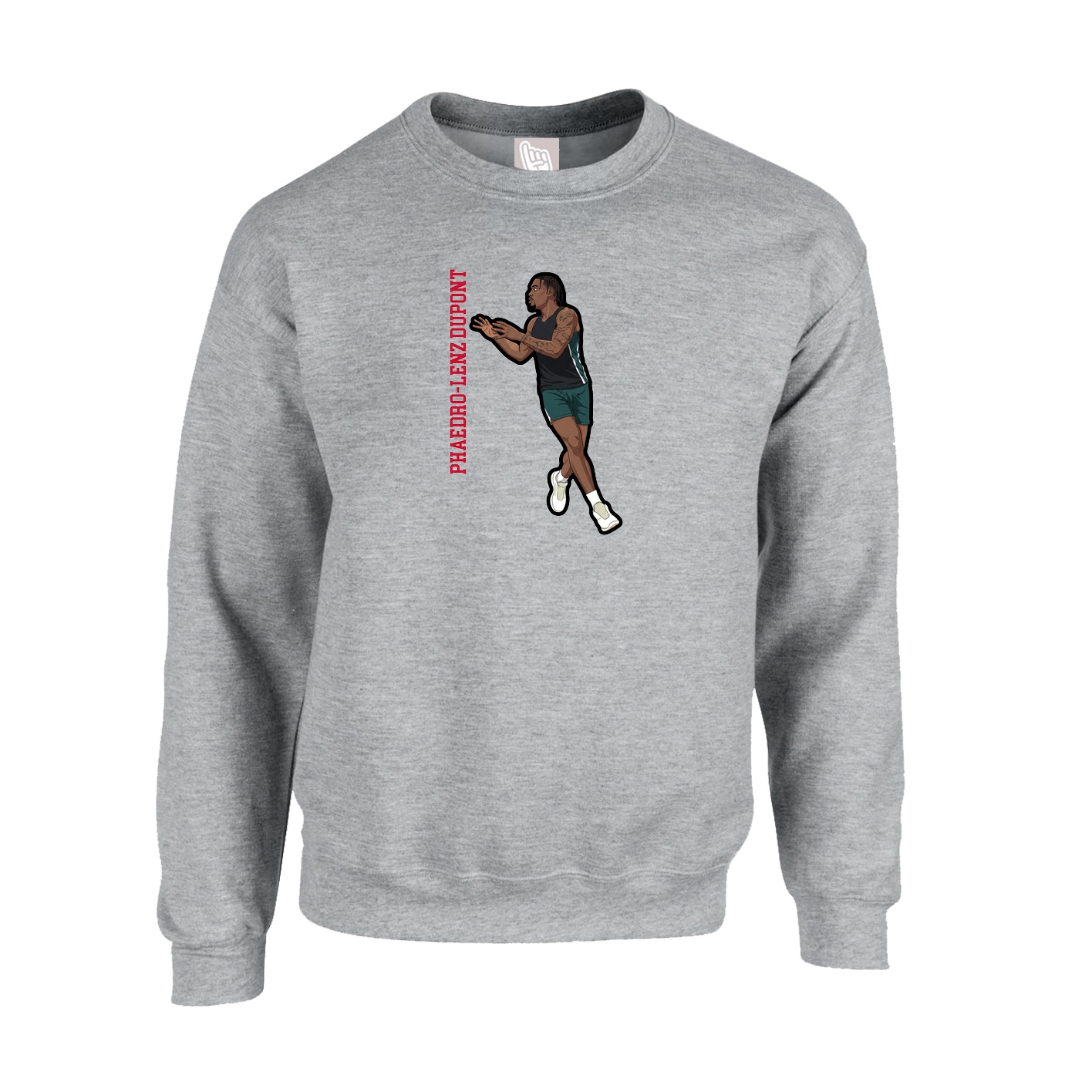 Fleece Crew — Name Vertical in Grey