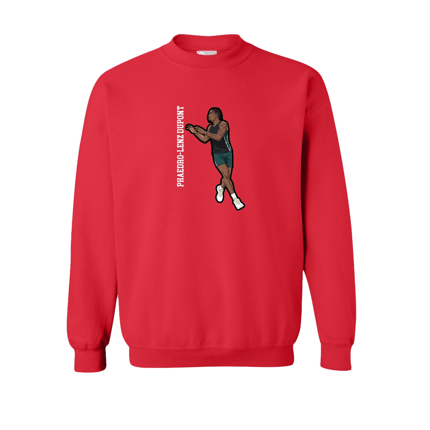 Fleece Crew — Name Vertical in Red