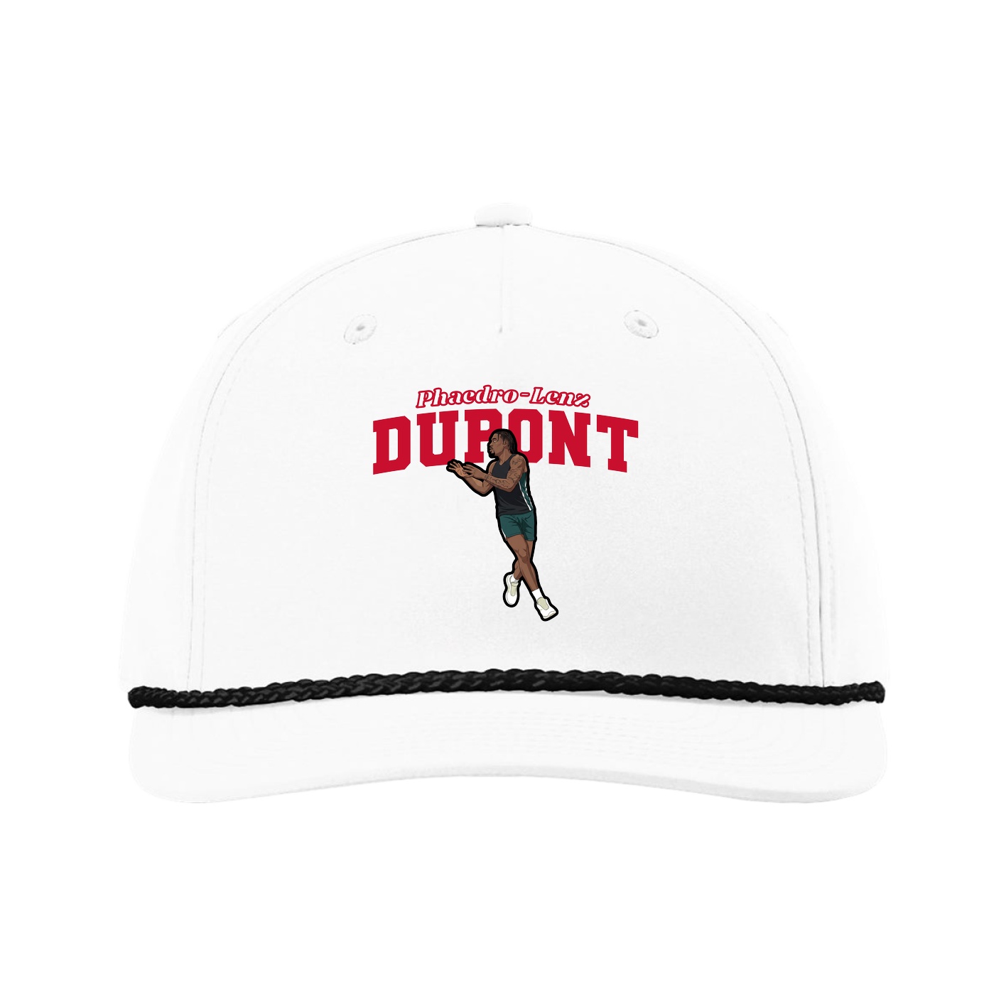 Five-Panel Classic Rope Cap — Name Arch in White