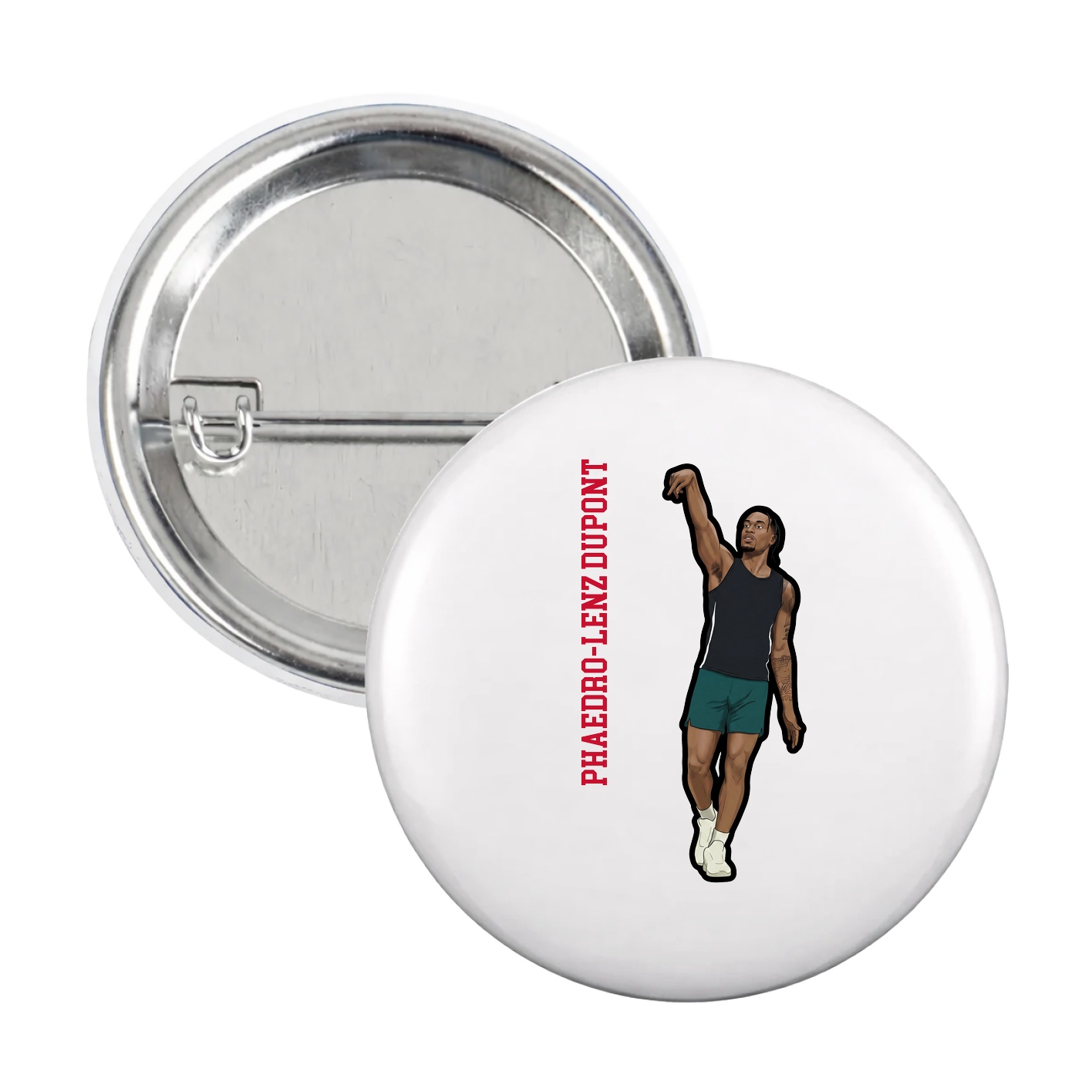 Game Day Button — Name Vertical in White