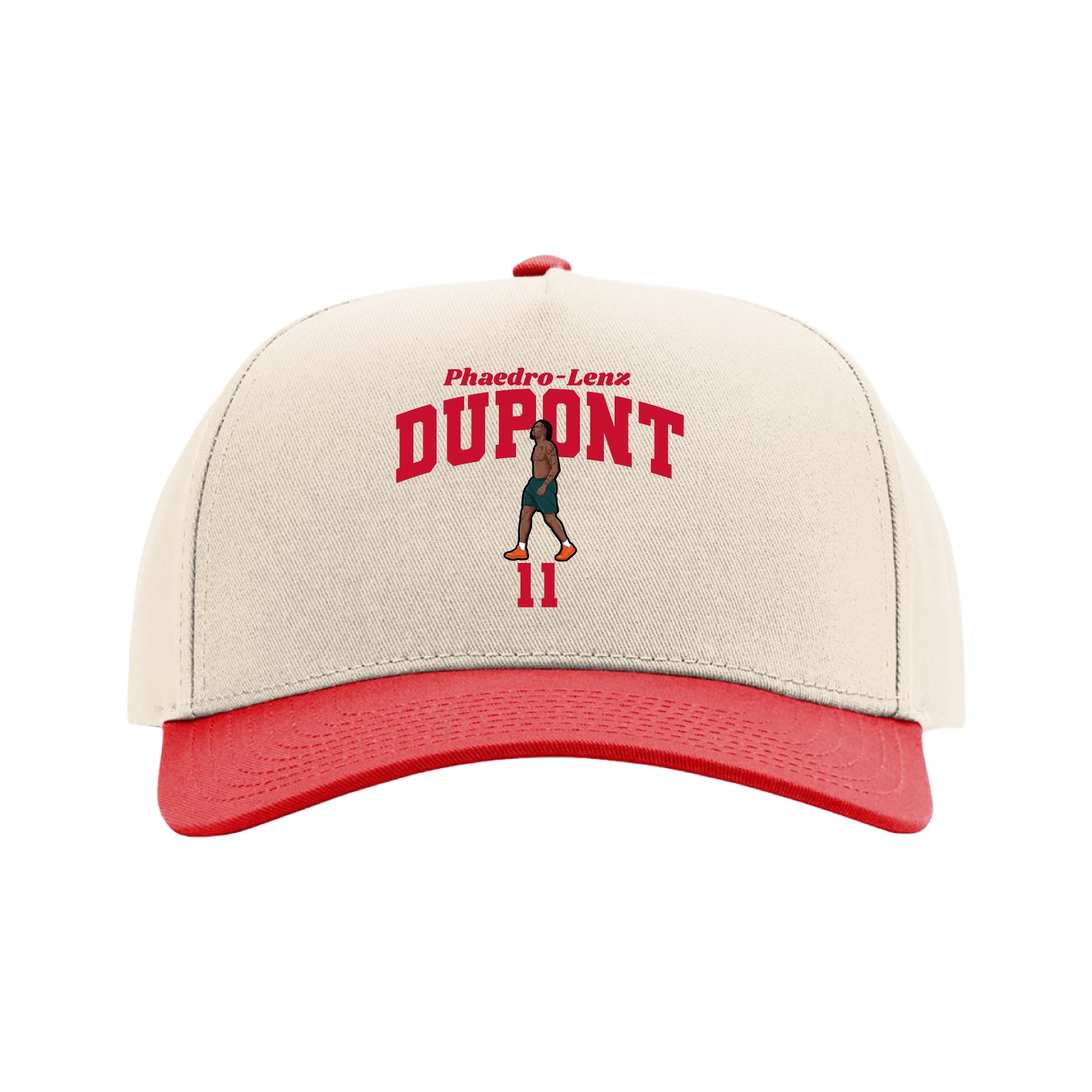 Full Fabric Five-Panel Champ Cap — Signature Arch in Cream/Red