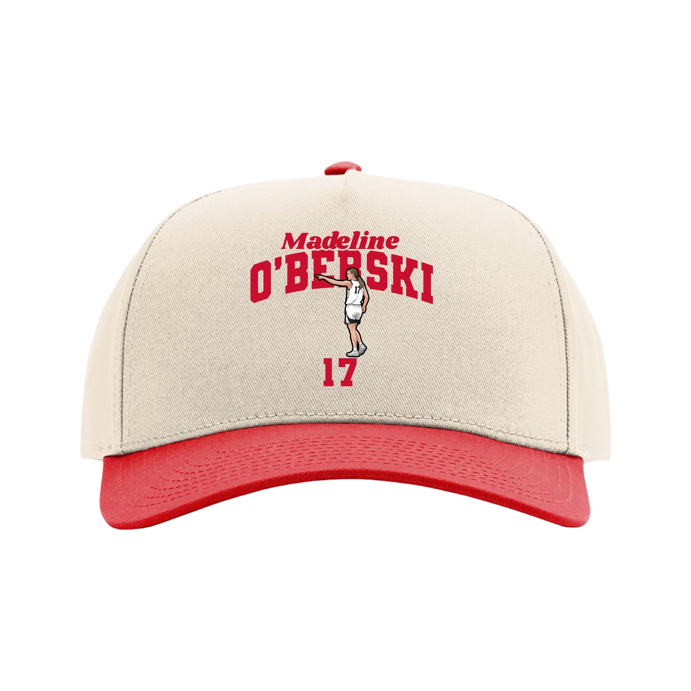 Full Fabric Five-Panel Champ Cap — Signature Arch in Cream/Red