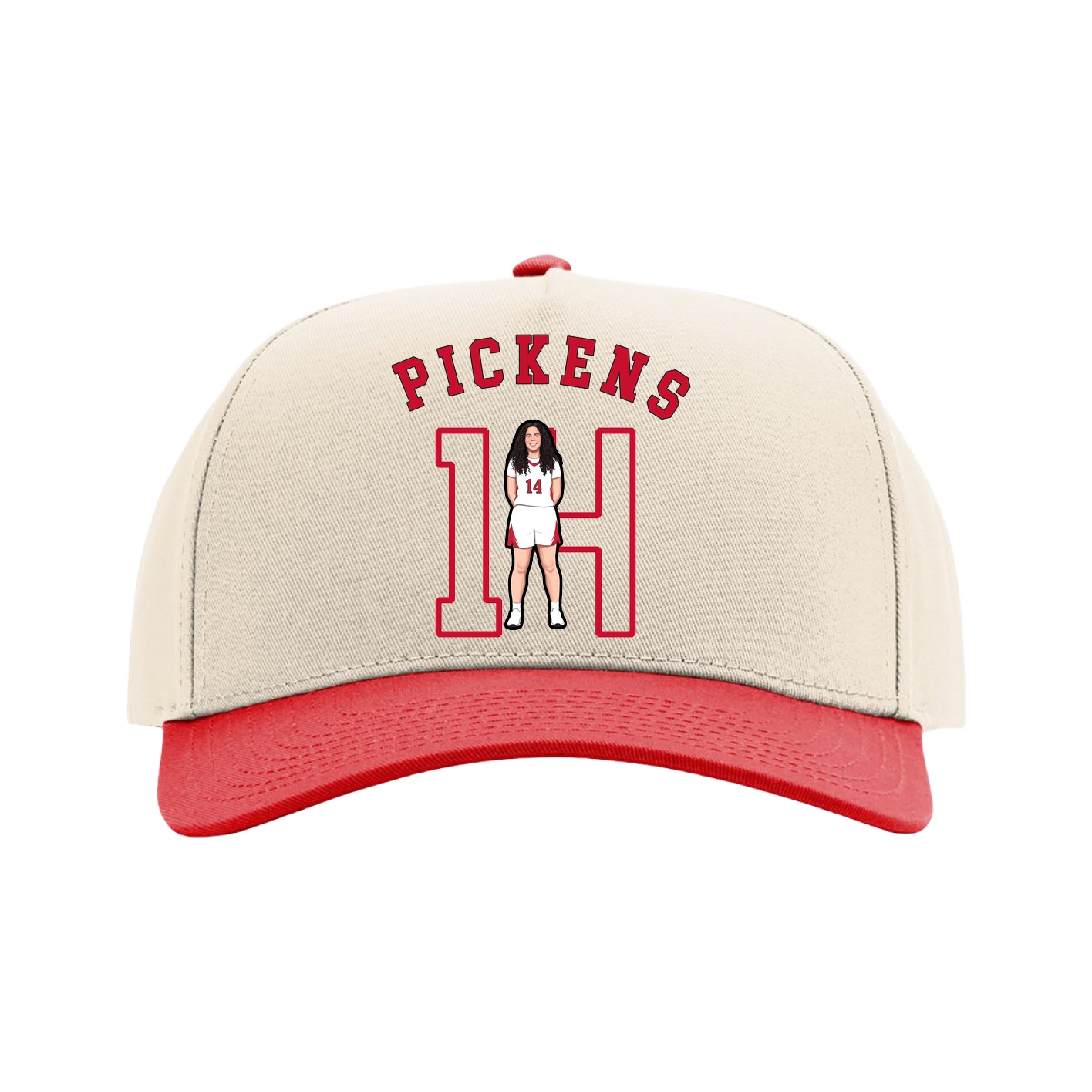 Full Fabric Five-Panel Champ Cap — Shirsey Arch in Cream/Red