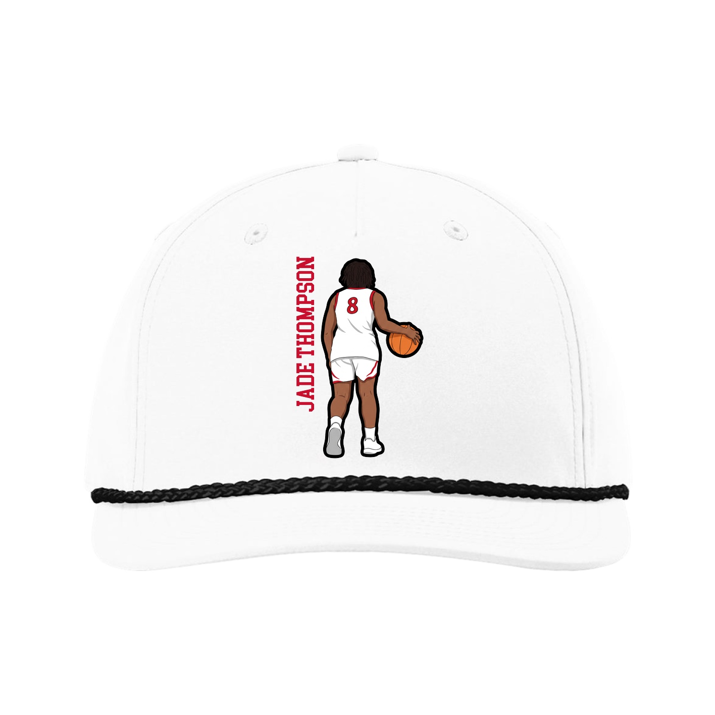 Five-Panel Classic Rope Cap — Name Vertical in White
