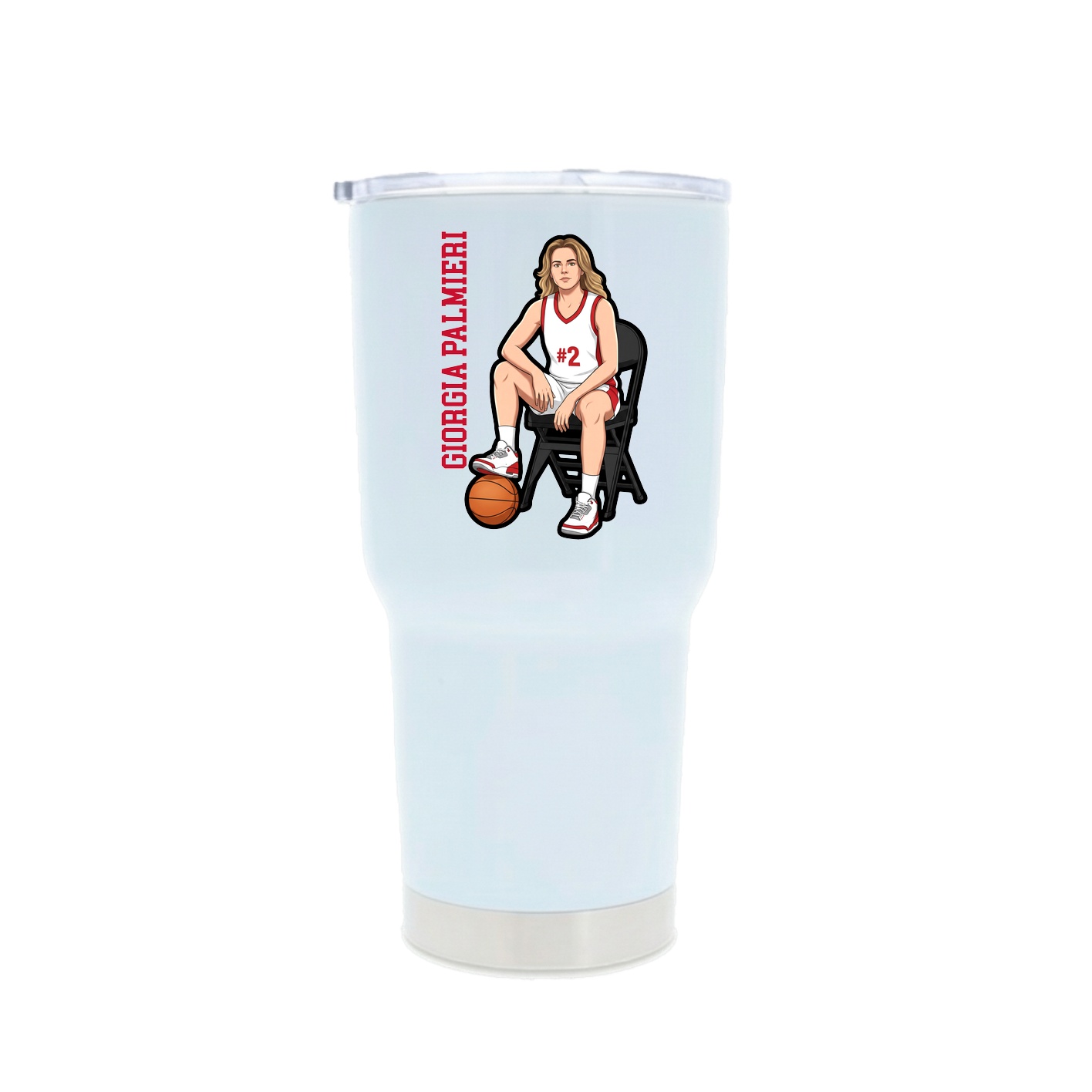 30oz Stainless Steel Tumbler — Name Vertical in White