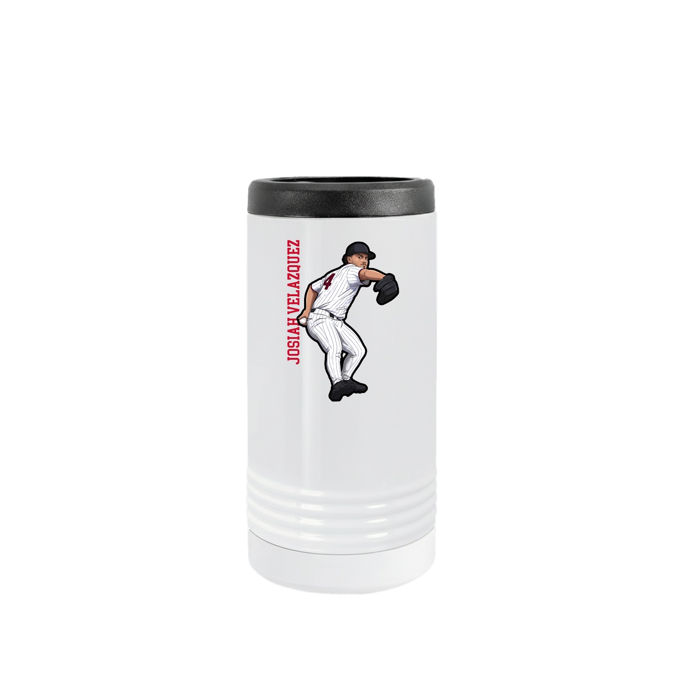 Slim Beverage Holder — Name Vertical in White