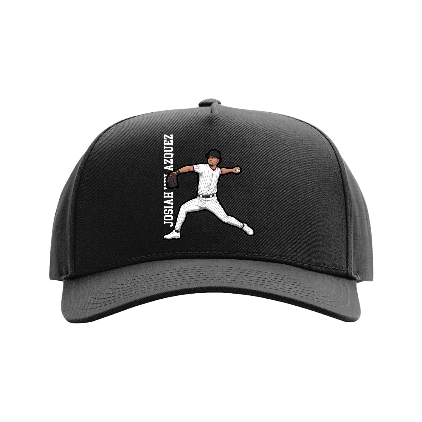 Full Fabric Five-Panel Champ Cap — Name Vertical in Black