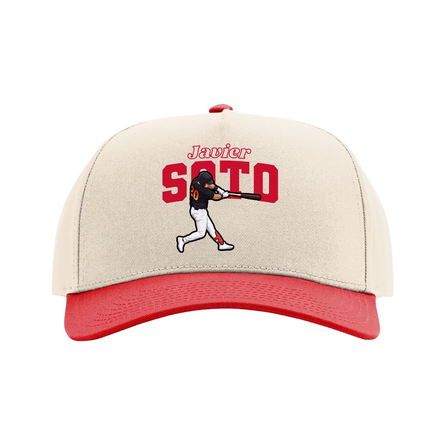 Full Fabric Five-Panel Champ Cap — Name Arch in Cream/Red