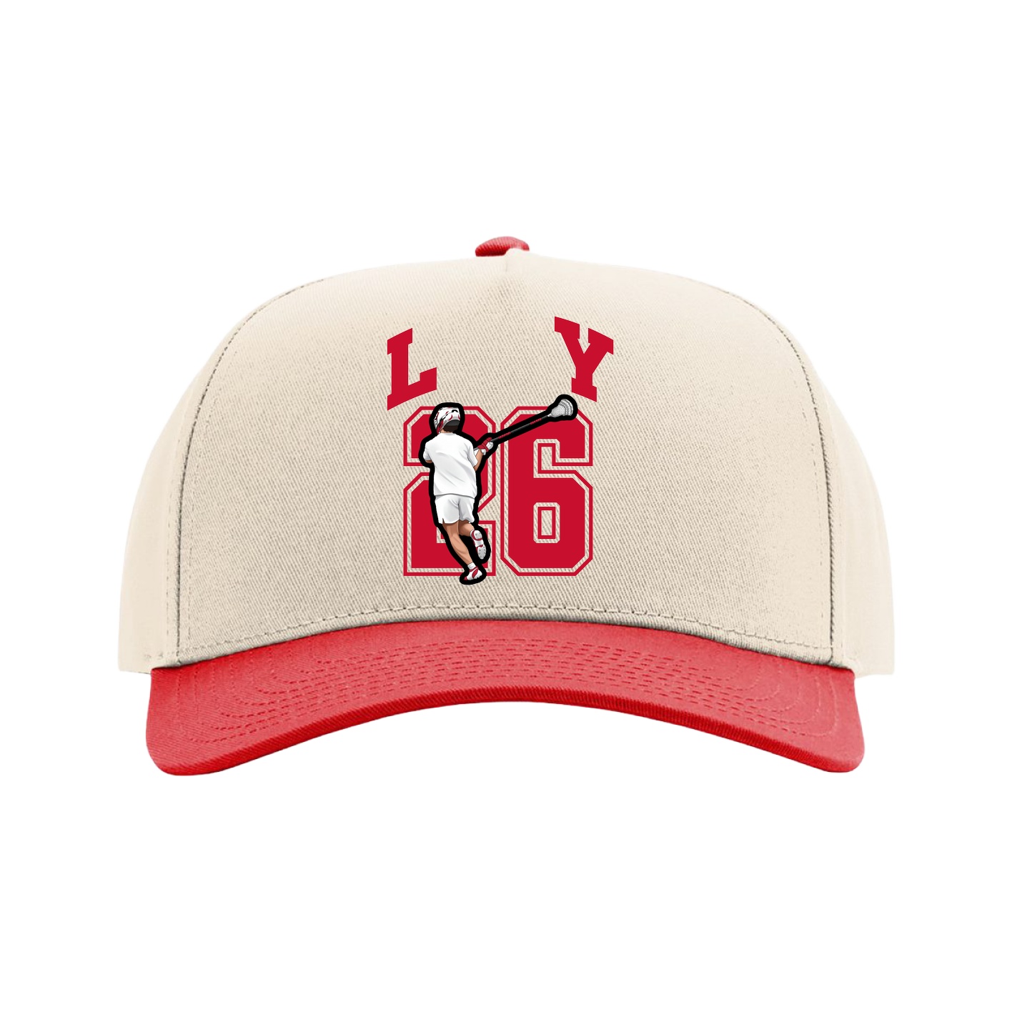 Full Fabric Five-Panel Champ Cap — Number in Cream/Red