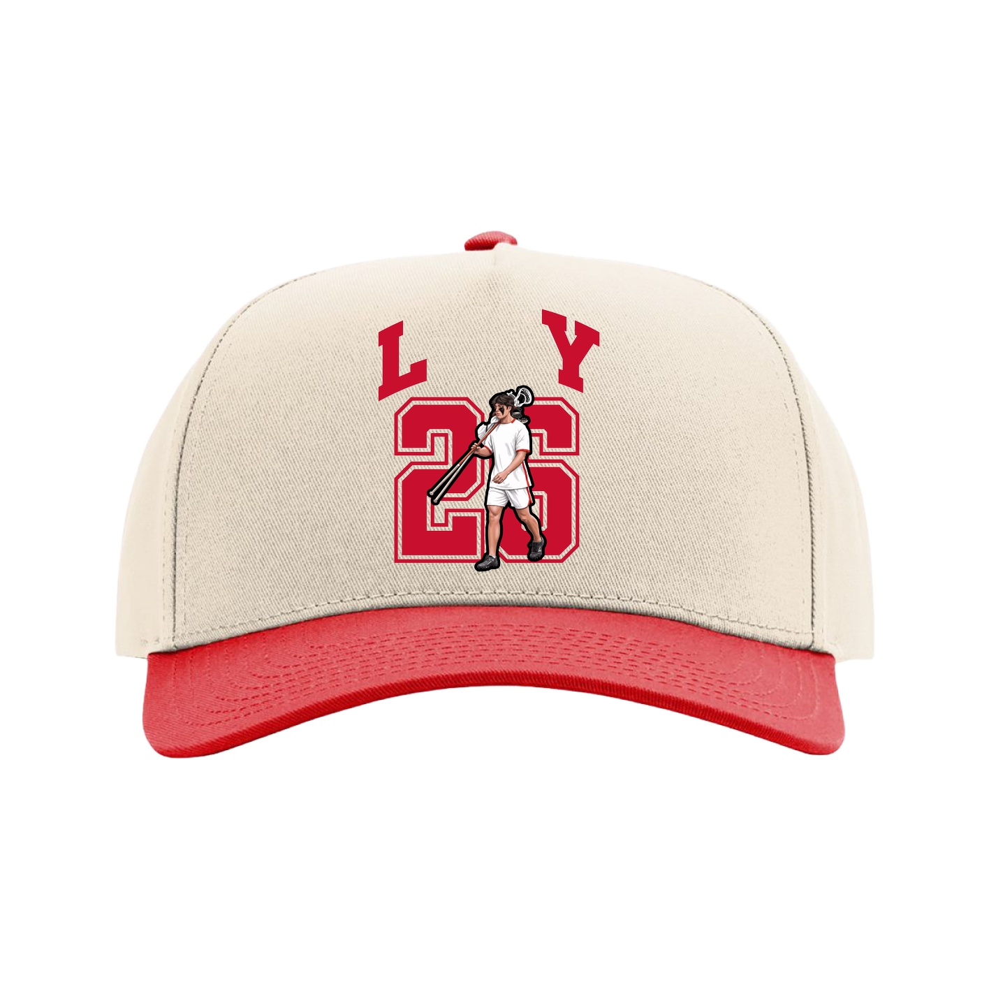 Full Fabric Five-Panel Champ Cap — Number in Cream/Red