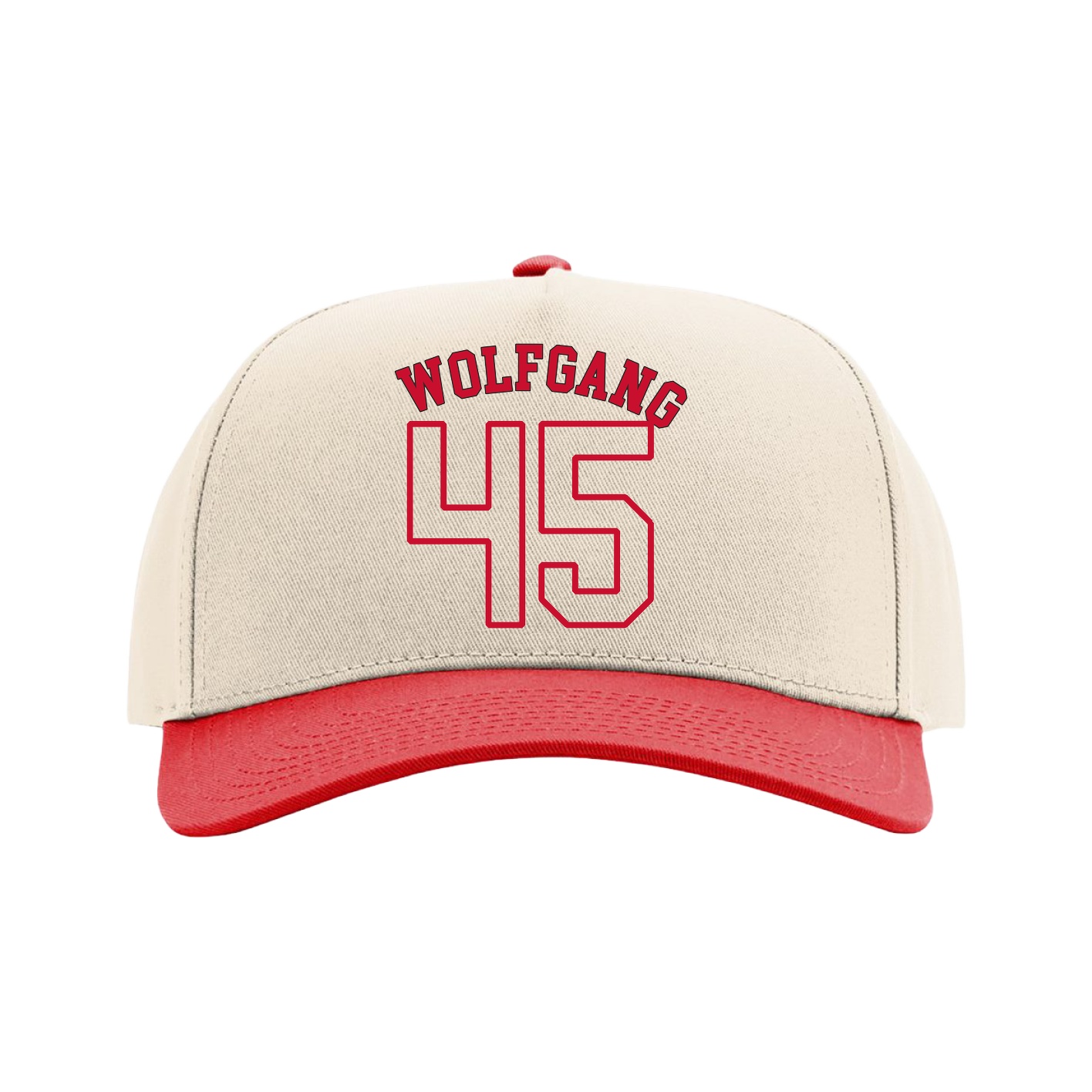 Full Fabric Five-Panel Champ Cap — Shirsey Arch in Cream/Red