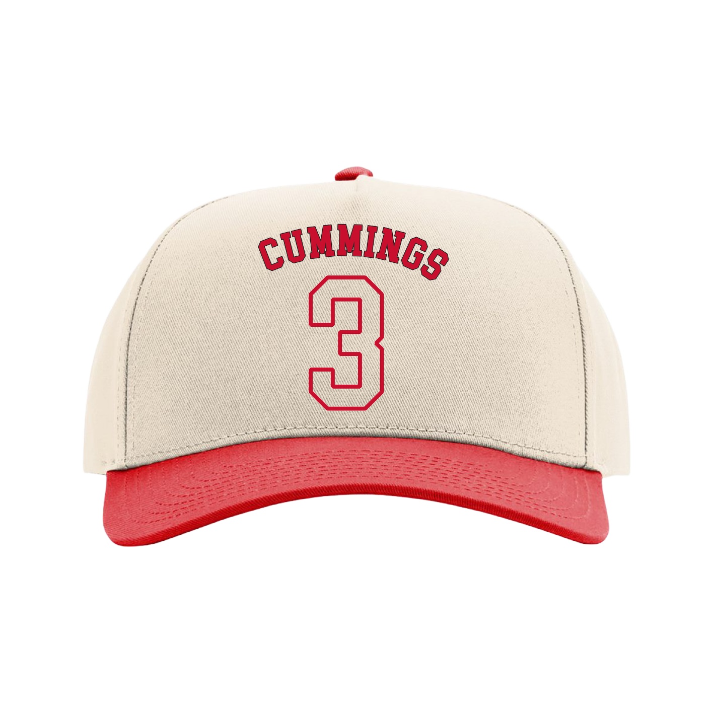 Full Fabric Five-Panel Champ Cap — Shirsey Arch in Cream/Red