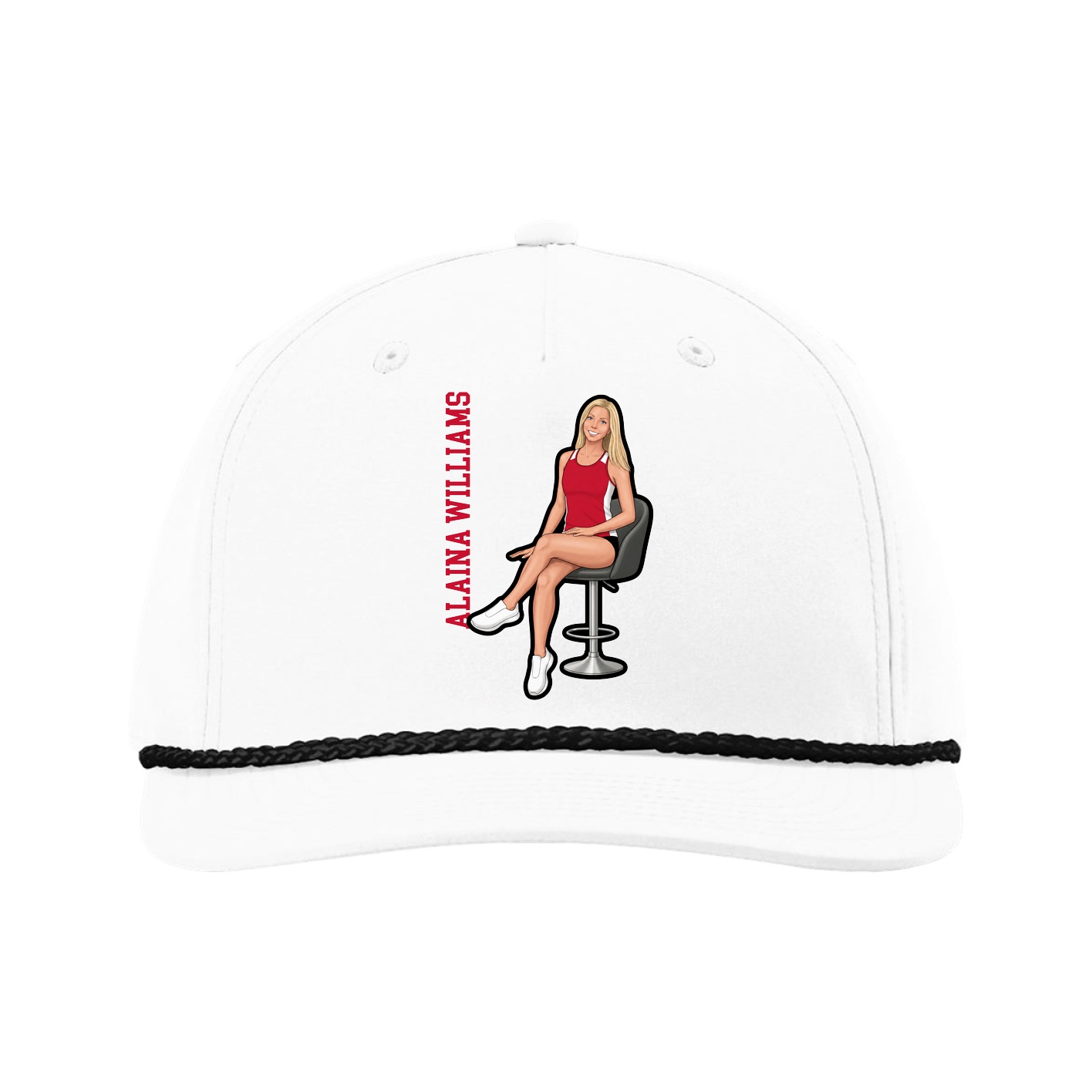 Five-Panel Classic Rope Cap — Name Vertical in White