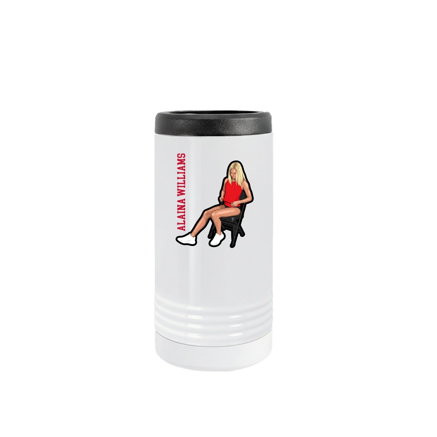 Slim Beverage Holder — Name Vertical in White