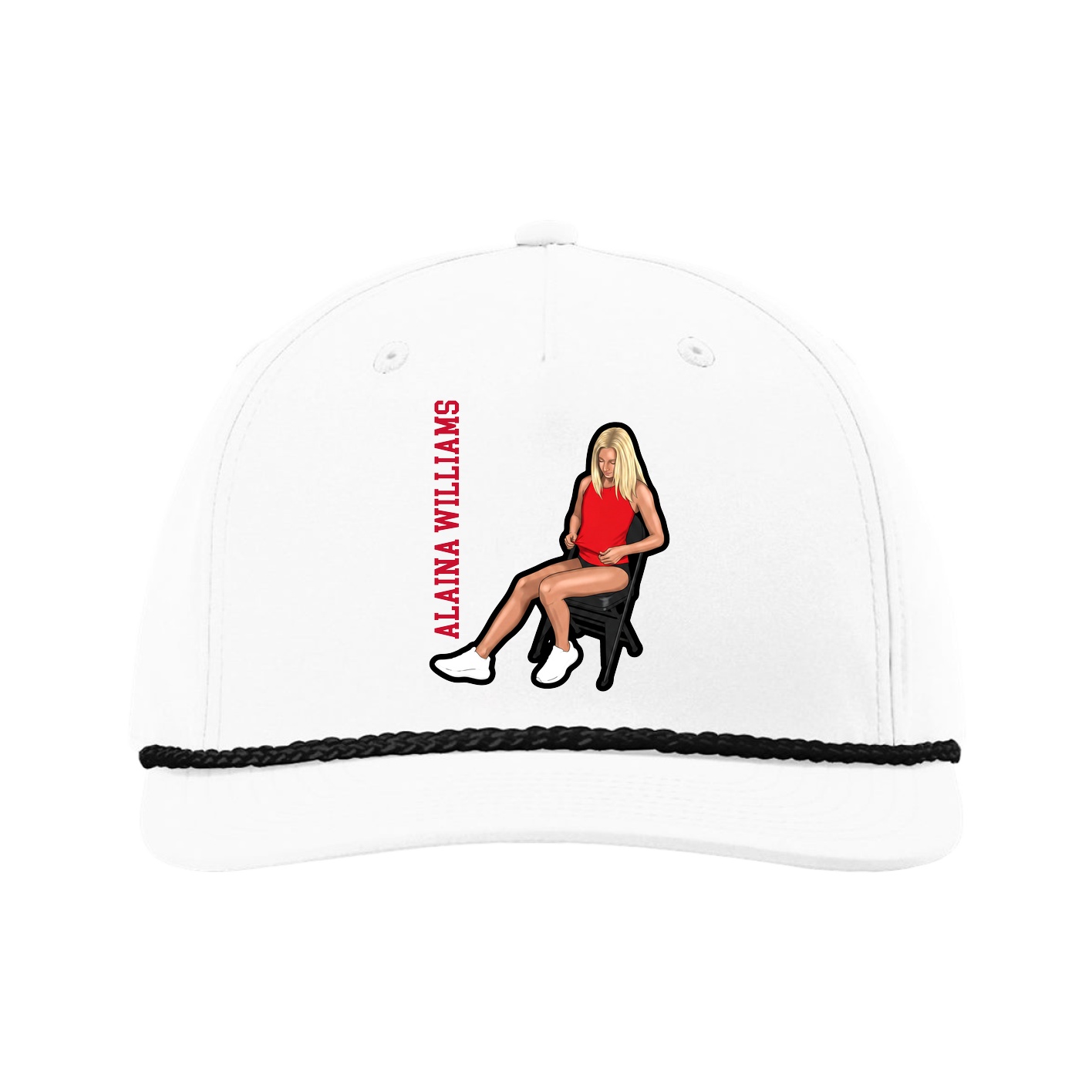 Five-Panel Classic Rope Cap — Name Vertical in White