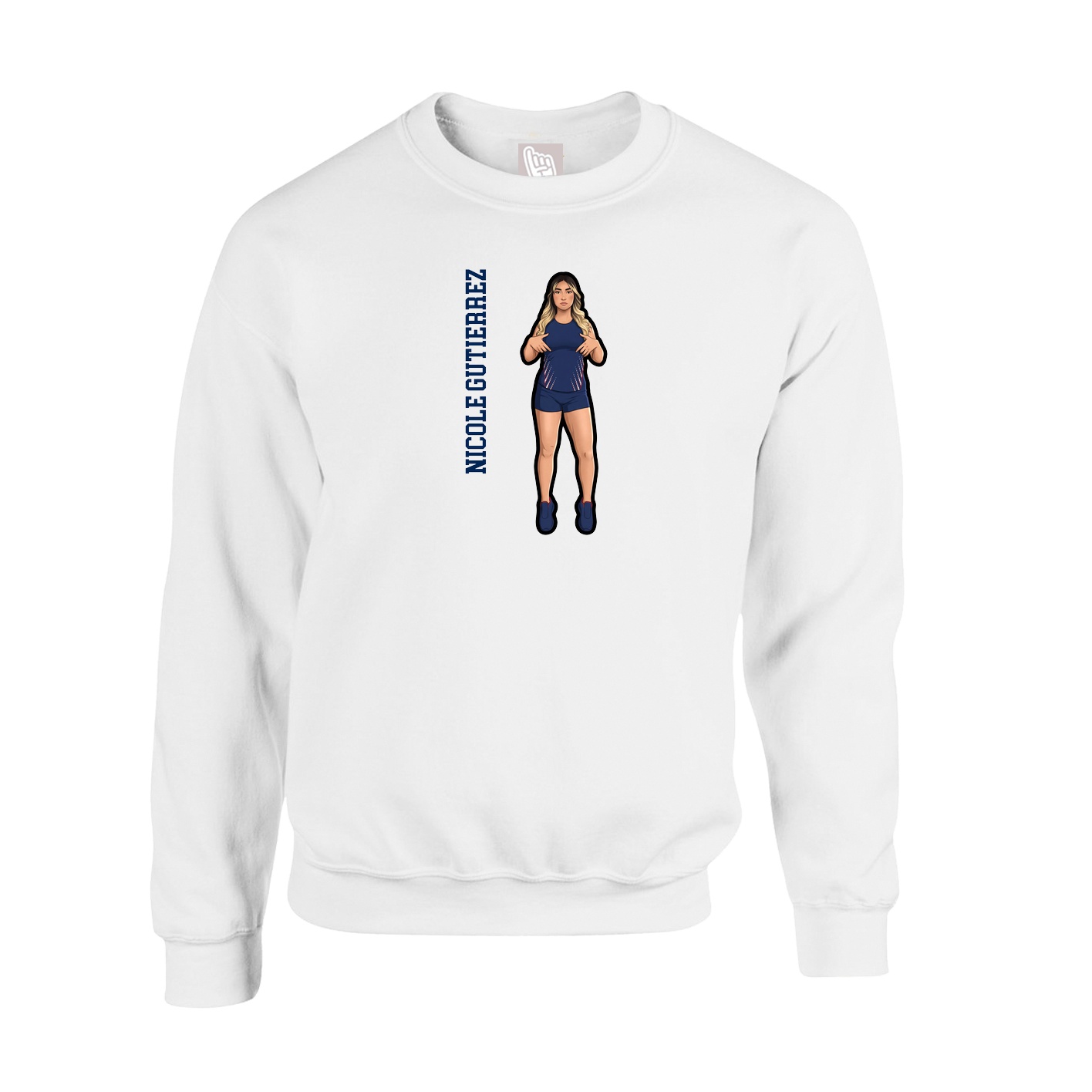 Fleece Crew — Name Vertical in White