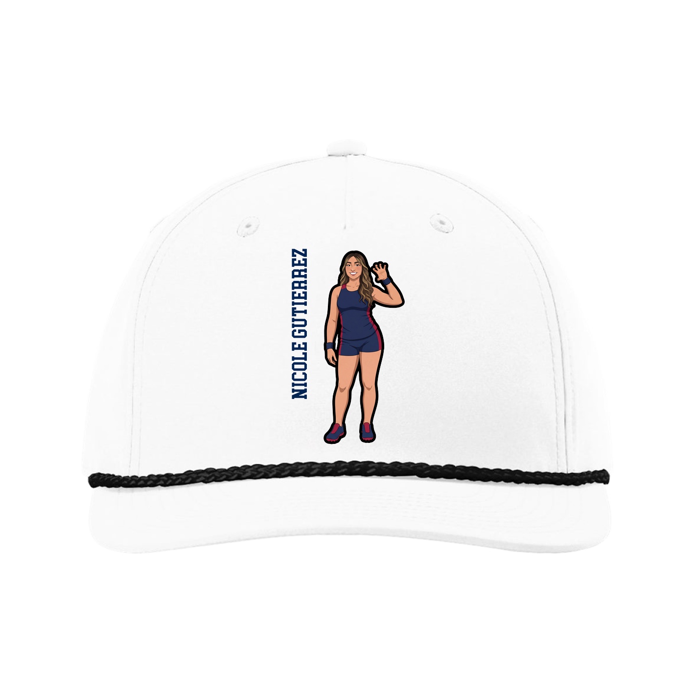 Five-Panel Classic Rope Cap — Name Vertical in White