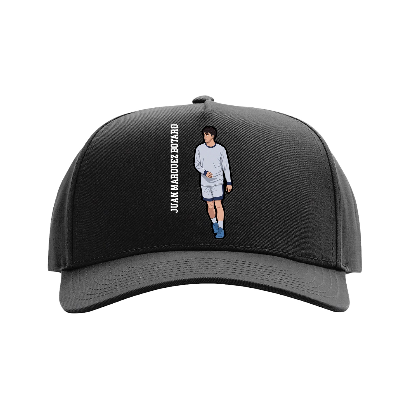 Full Fabric Five-Panel Champ Cap — Name Vertical in Black
