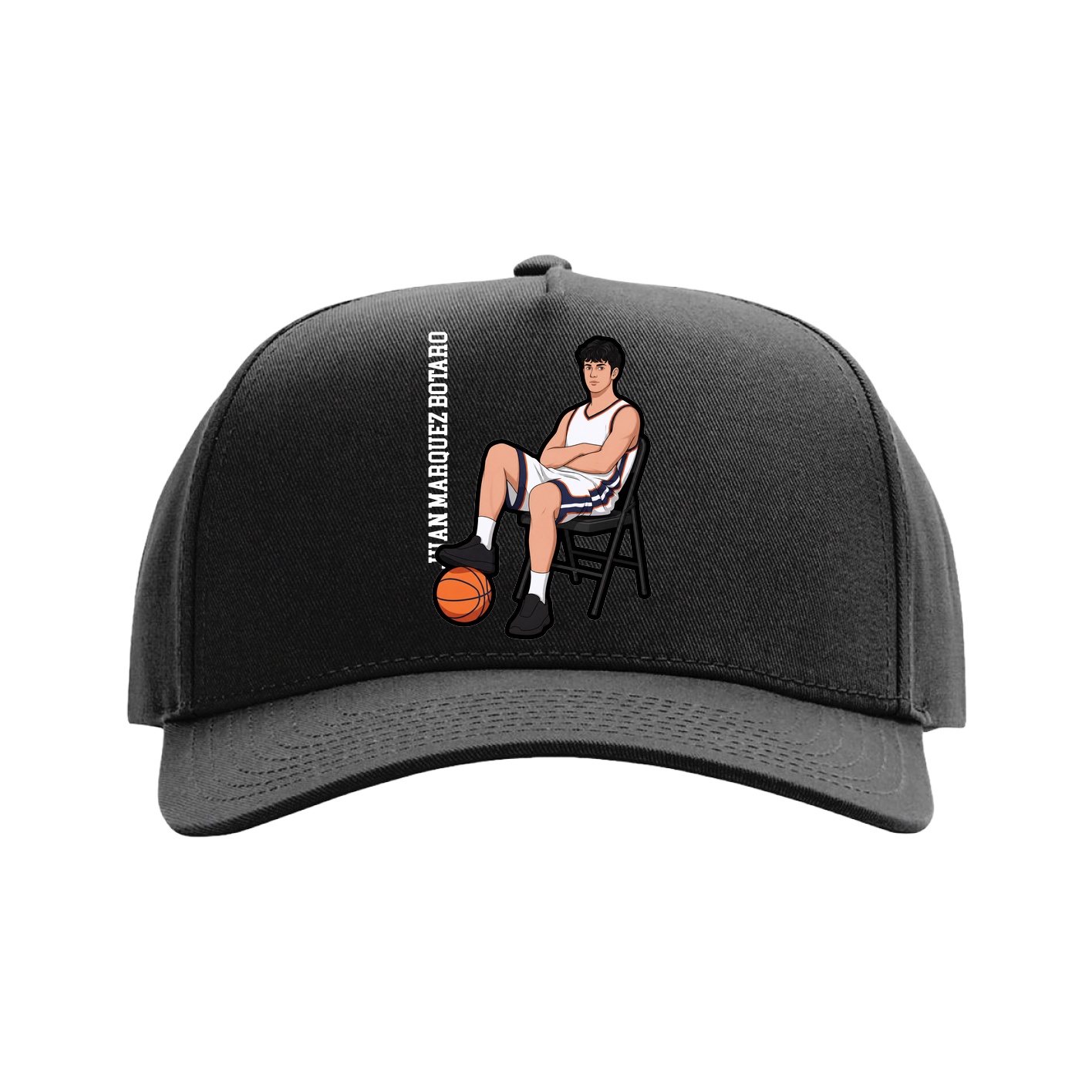 Full Fabric Five-Panel Champ Cap — Name Vertical in Black