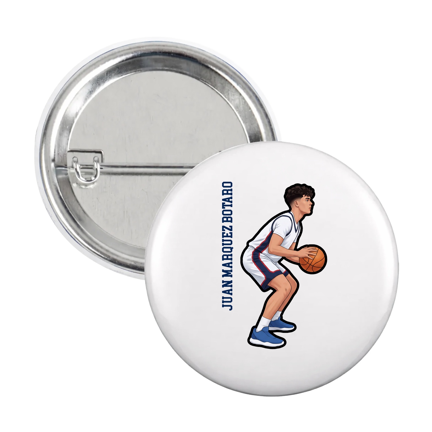 Game Day Button — Name Vertical in White
