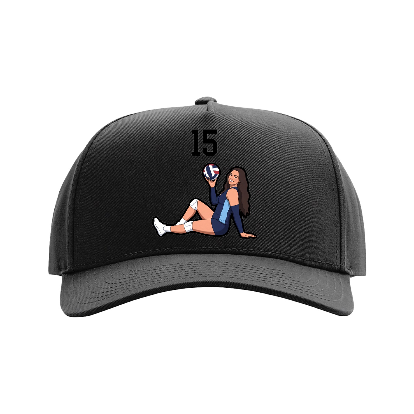 Full Fabric Five-Panel Champ Cap — Number Top in Black