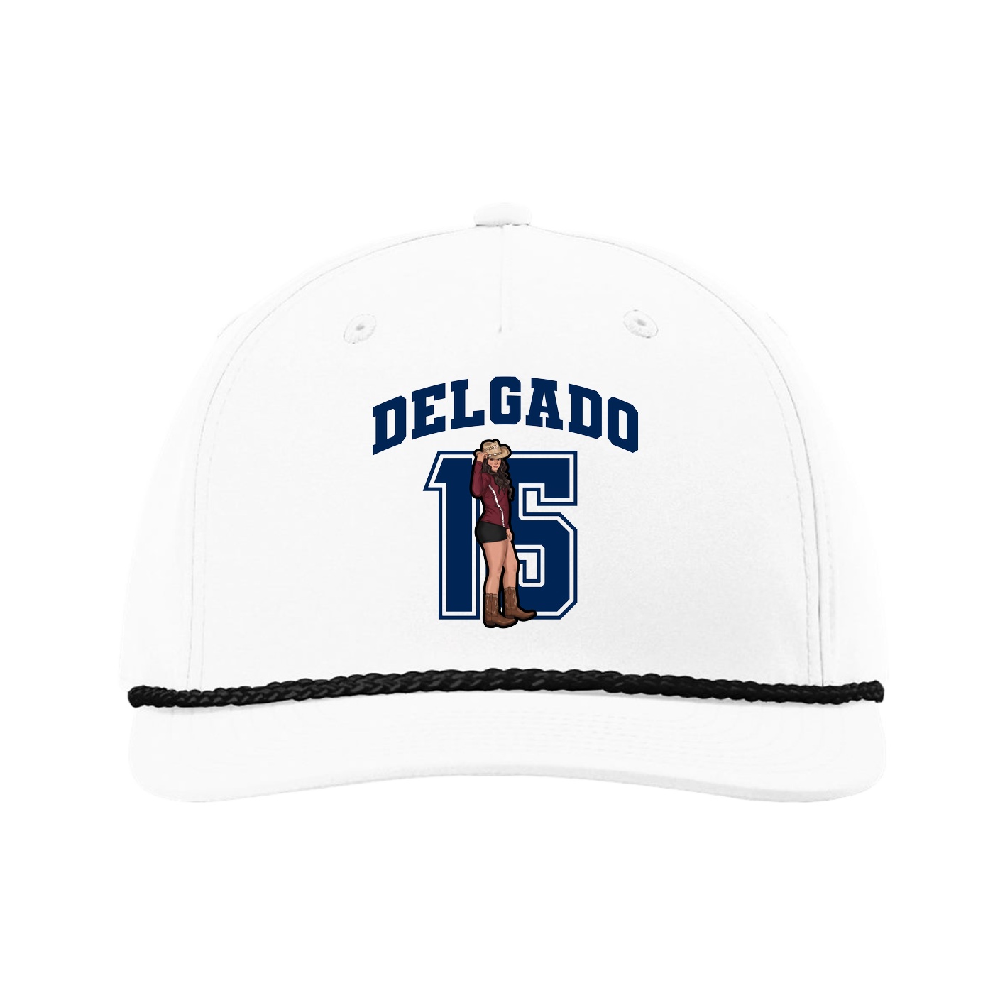 Five-Panel Classic Rope Cap — Number in White