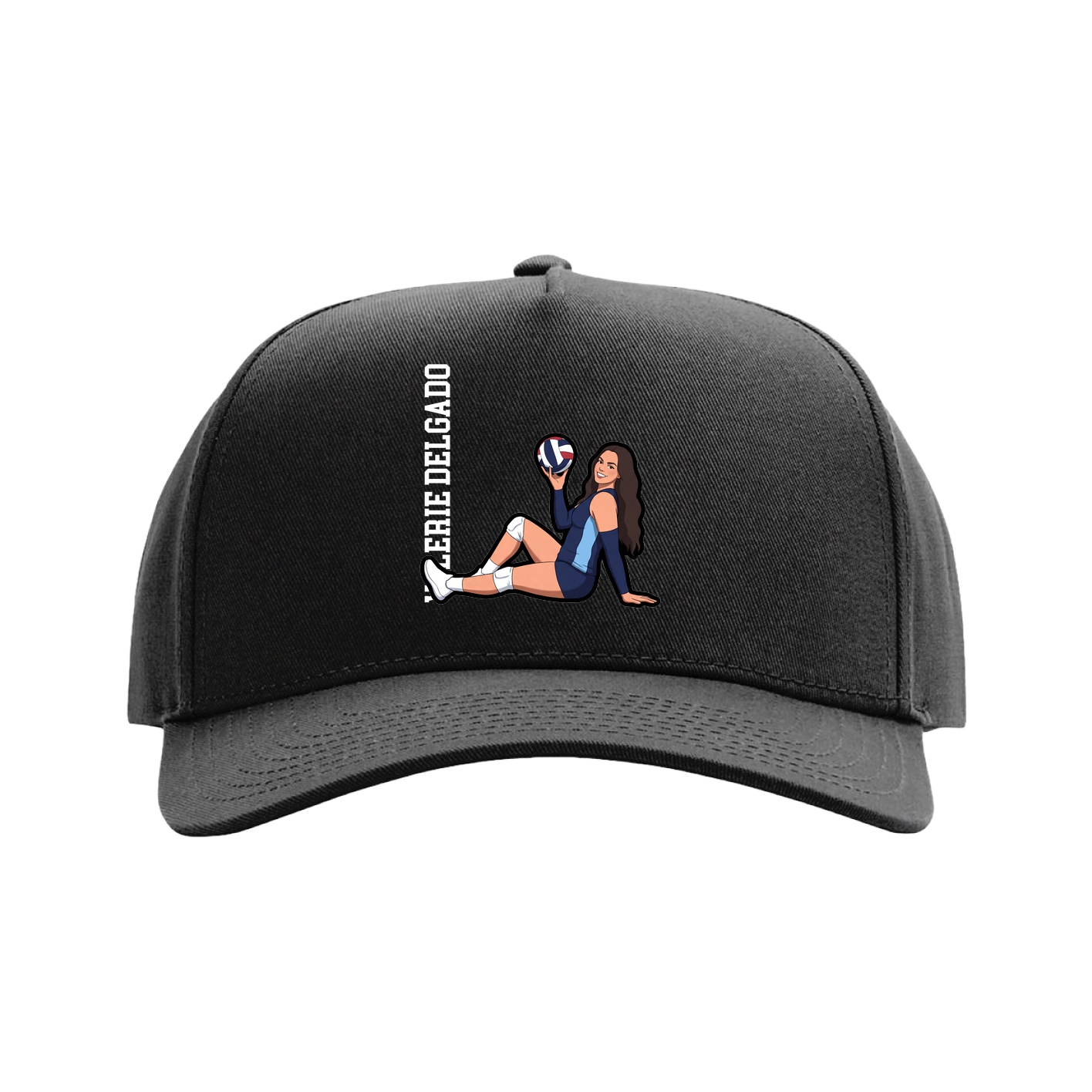 Full Fabric Five-Panel Champ Cap — Name Vertical in Black