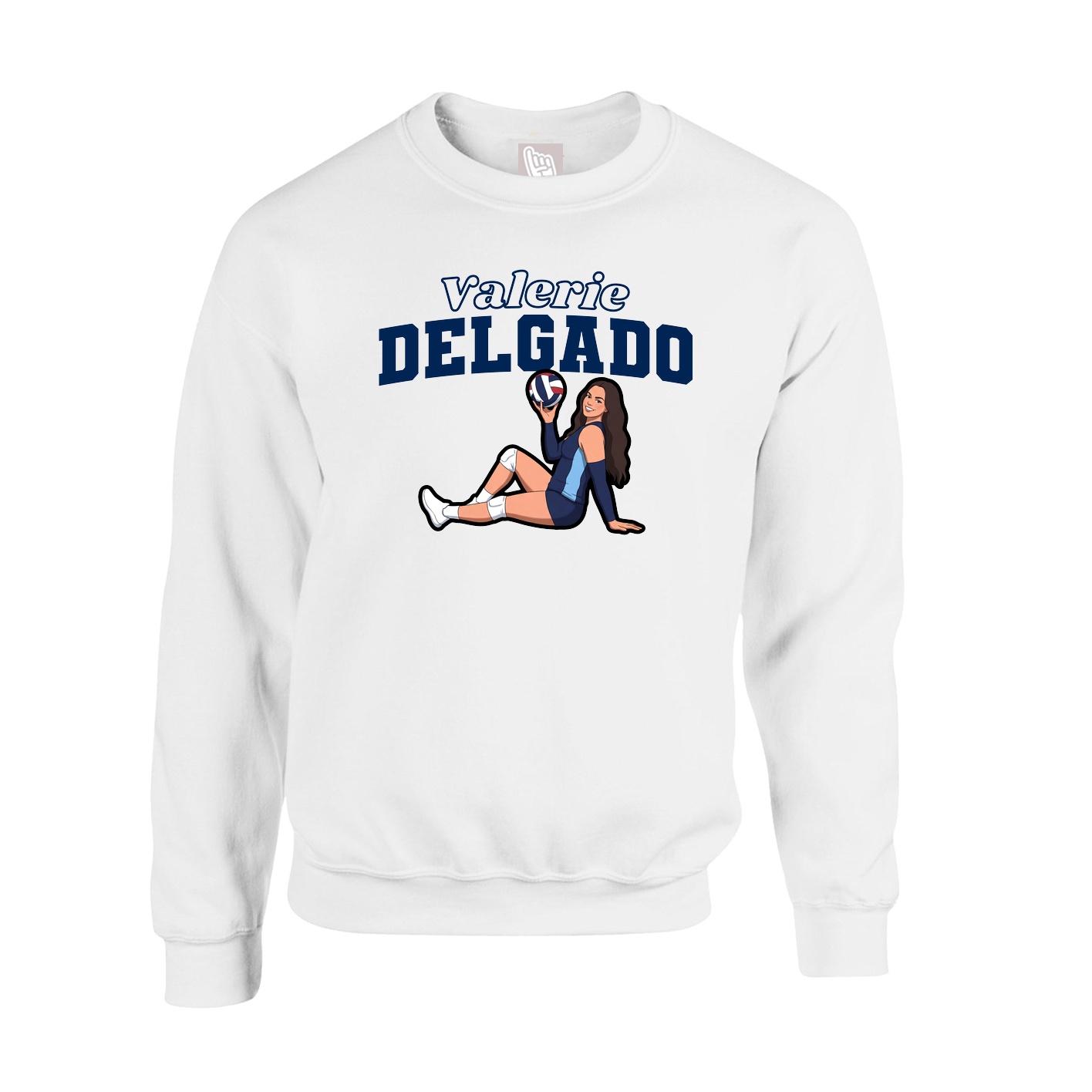 Fleece Crew — Name Arch in White