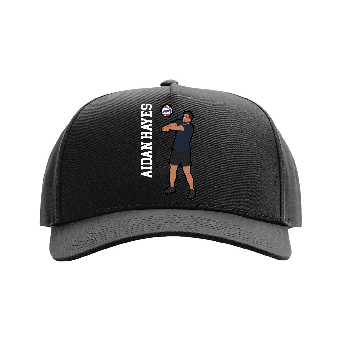 Full Fabric Five-Panel Champ Cap — Name Vertical in Black