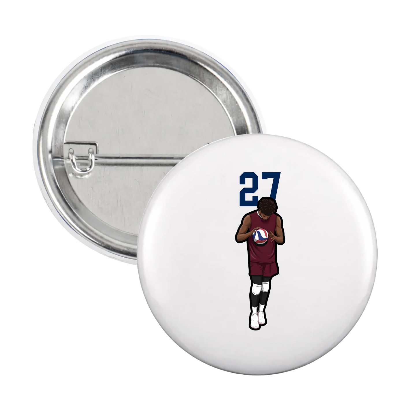 Game Day Button — Number Top in White