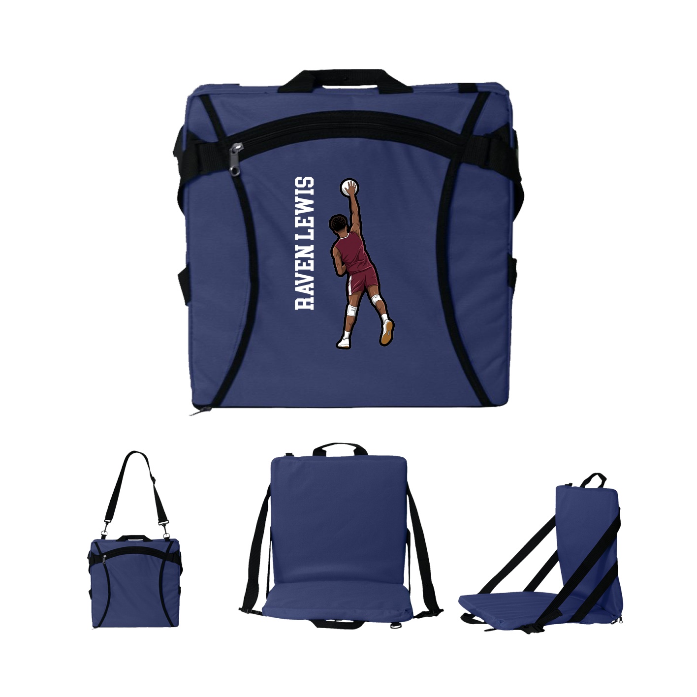 Folding Stadium Seat — Name Vertical in Navy